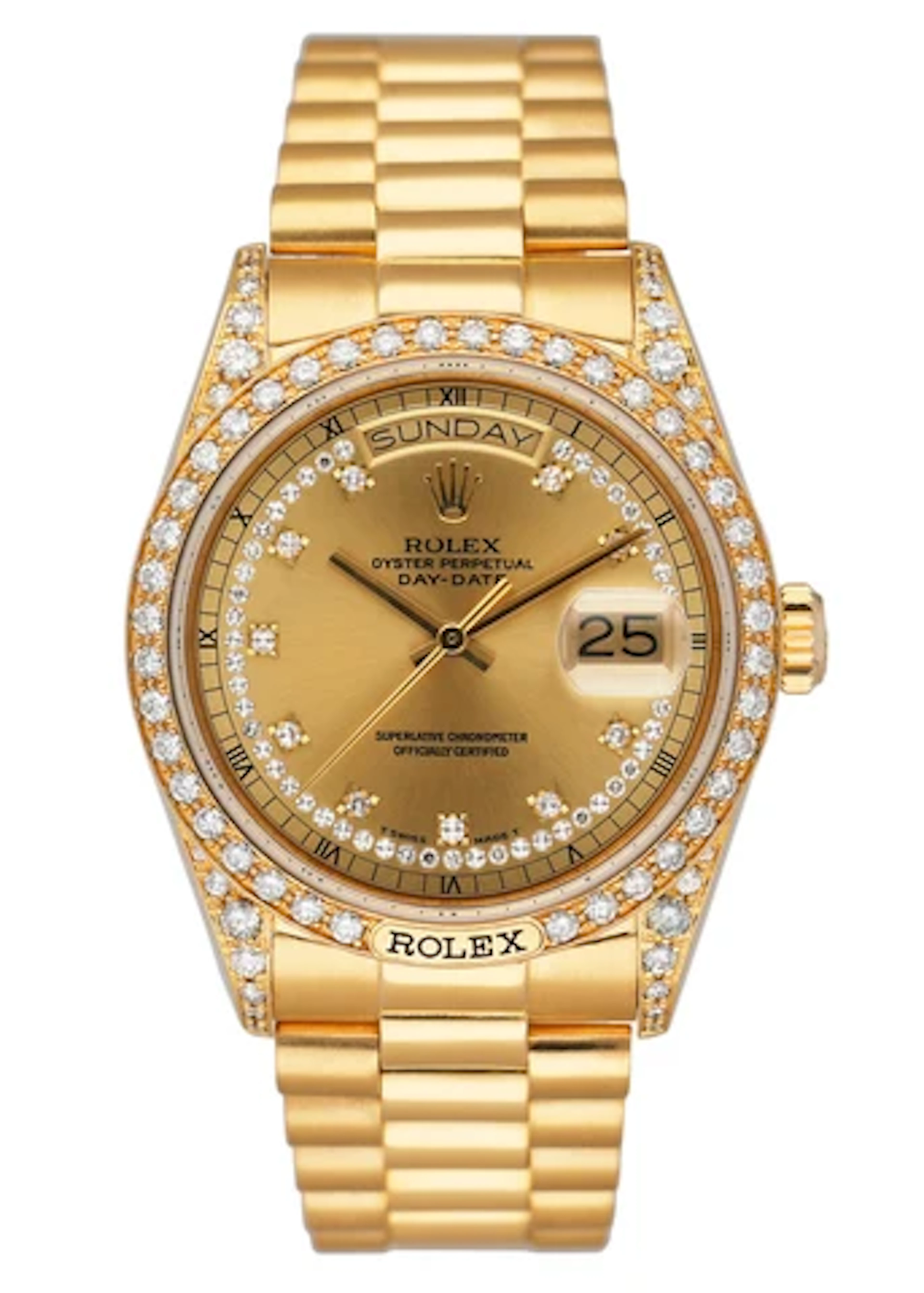 Rolex Day Date 18138 Diamond Dial 18K Yellow Gold Mens Watch