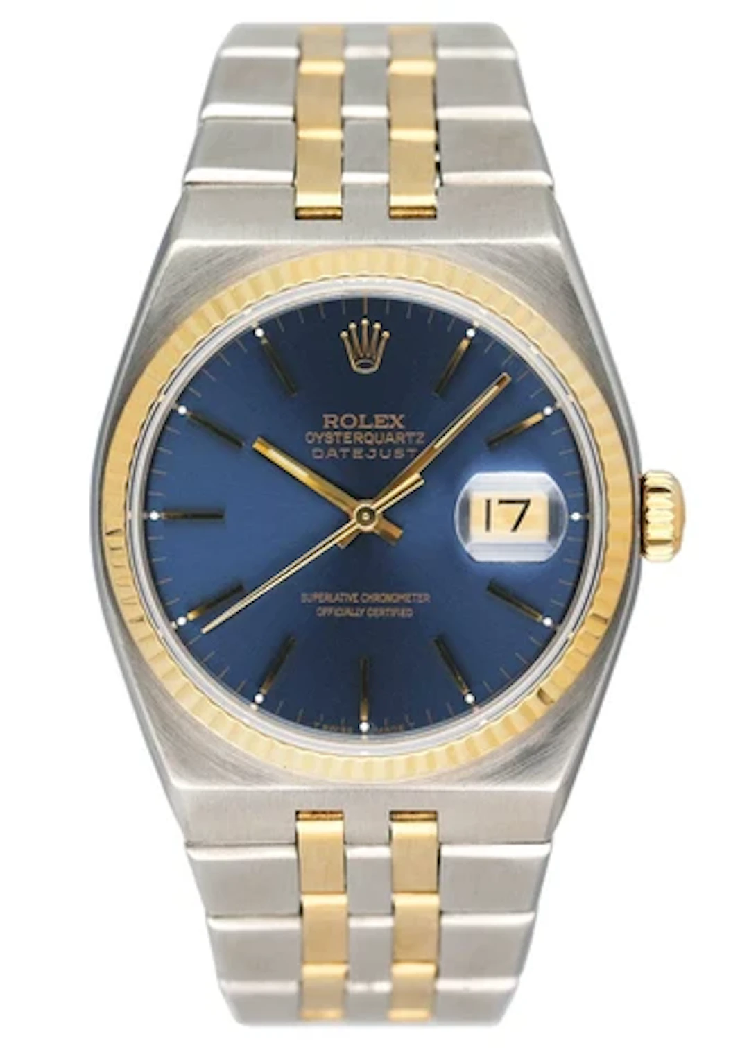 Rolex Oysterquartz Datejust 17013 Blue Dial Two Tone Mens Watch Box Papers