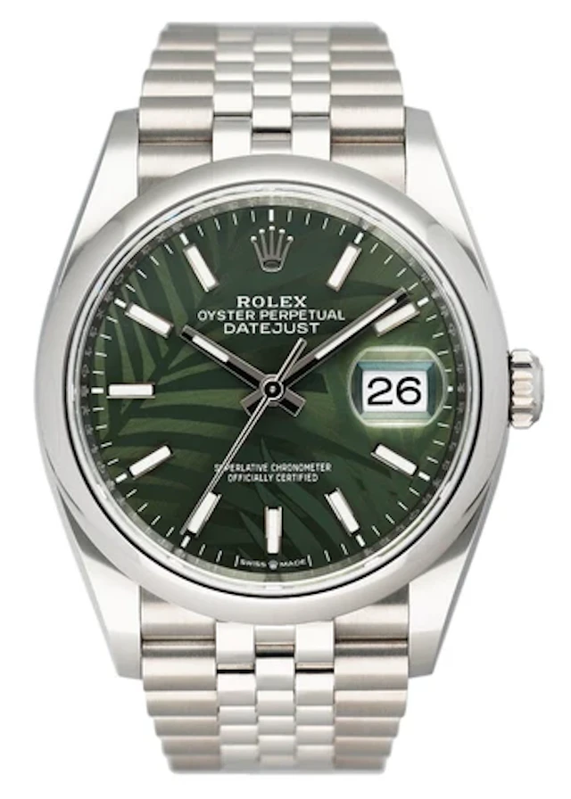 Rolex Datejust 36 126200 Palm Dial Steel Mens Watch Box Papers