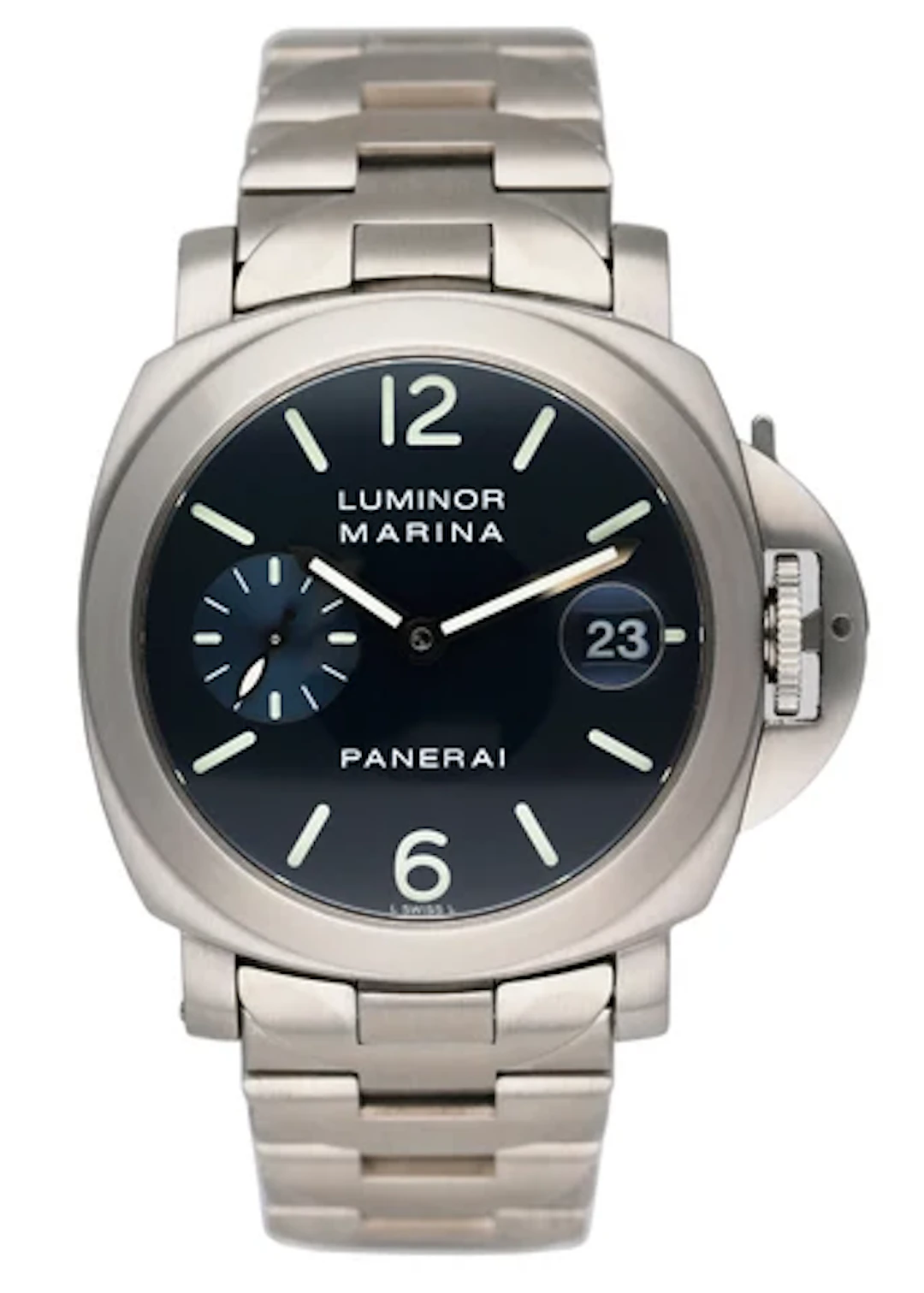 Panerai Luminor Marina PAM120 Blue Dial Mens Watch Box Papers