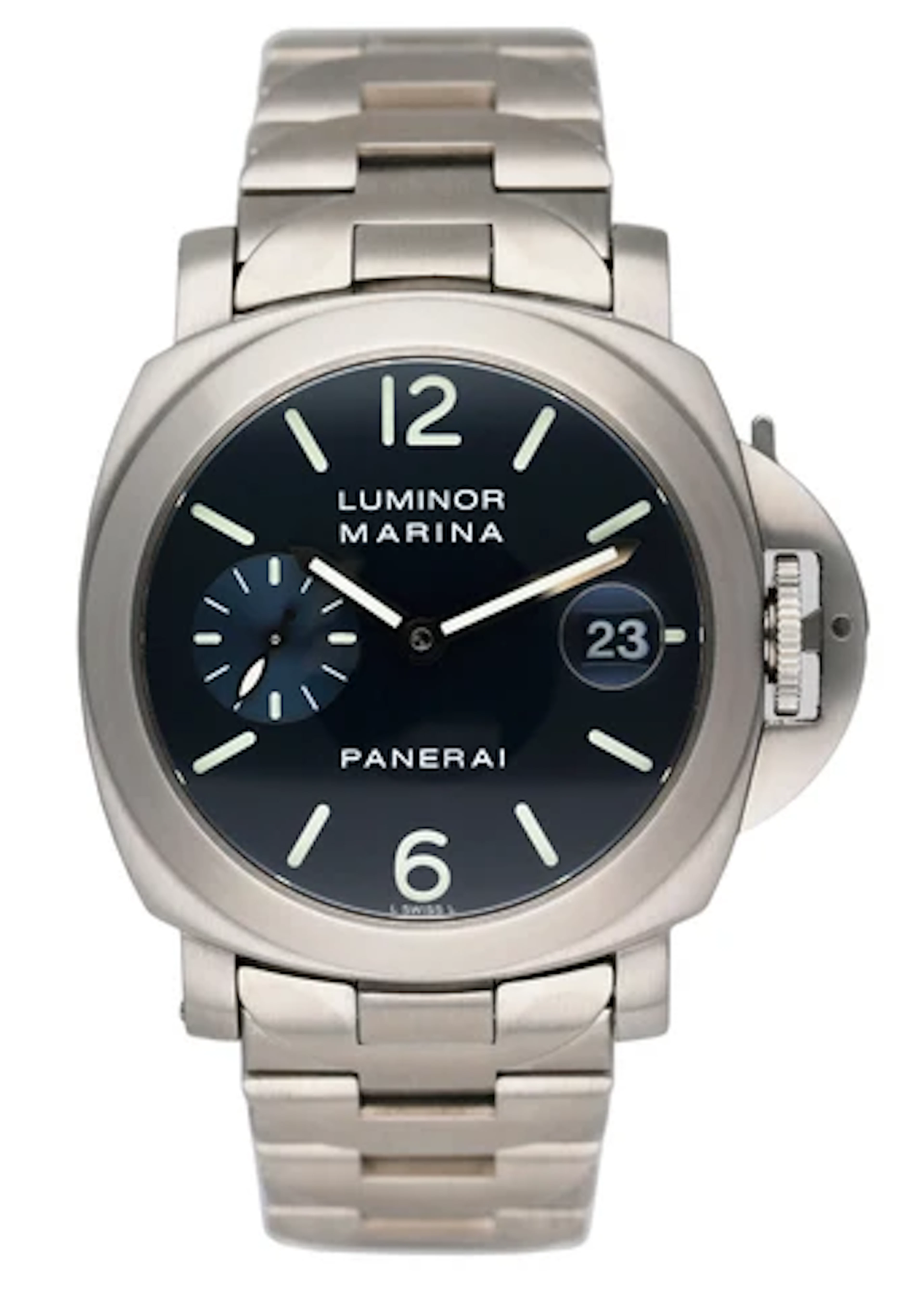 Panerai Luminor Marina PAM120 Blue Dial Mens Watch Box Papers
