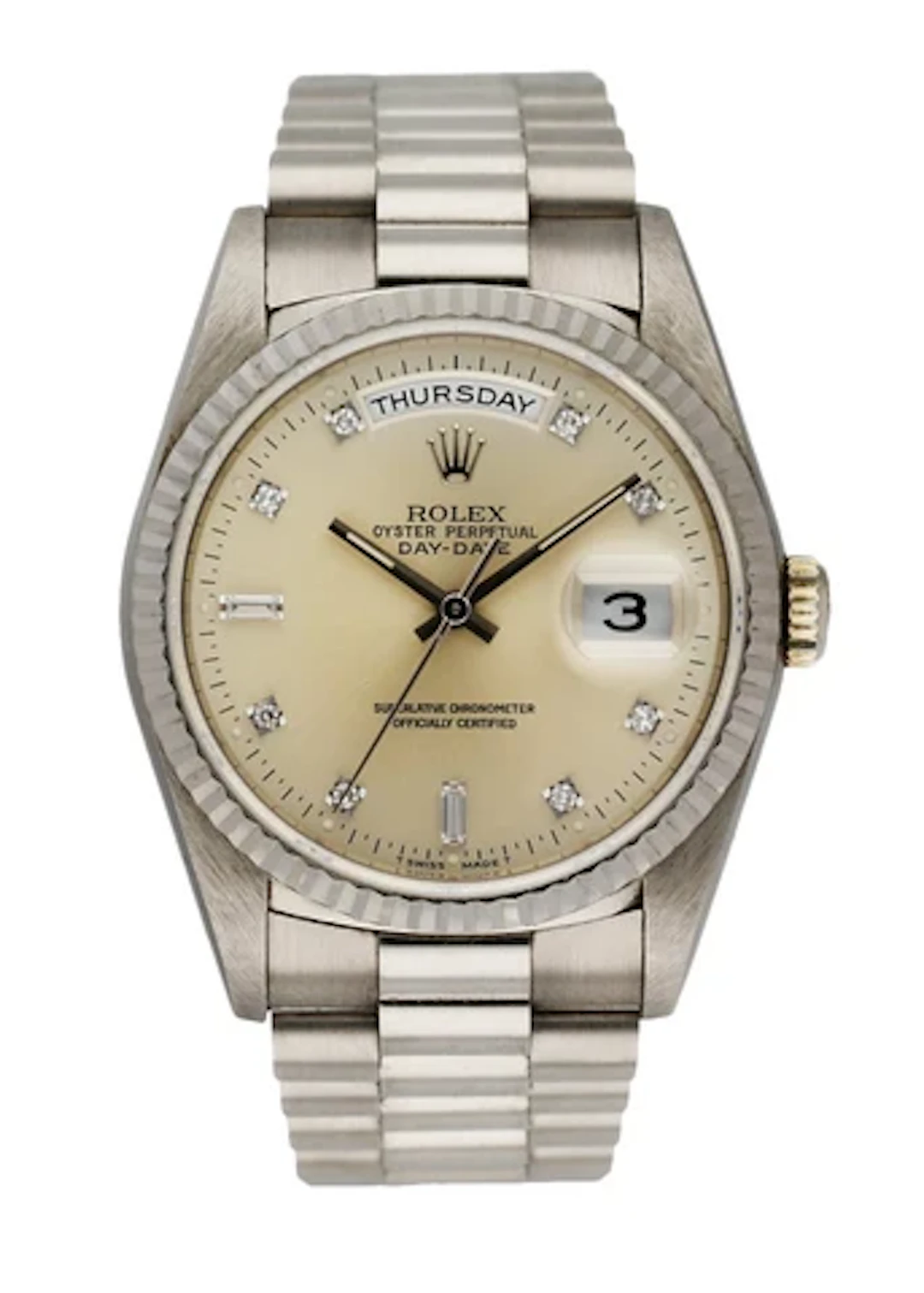 Rolex Day Date 18239 18K White Gold Diamond Dial Men's Watch With Papers