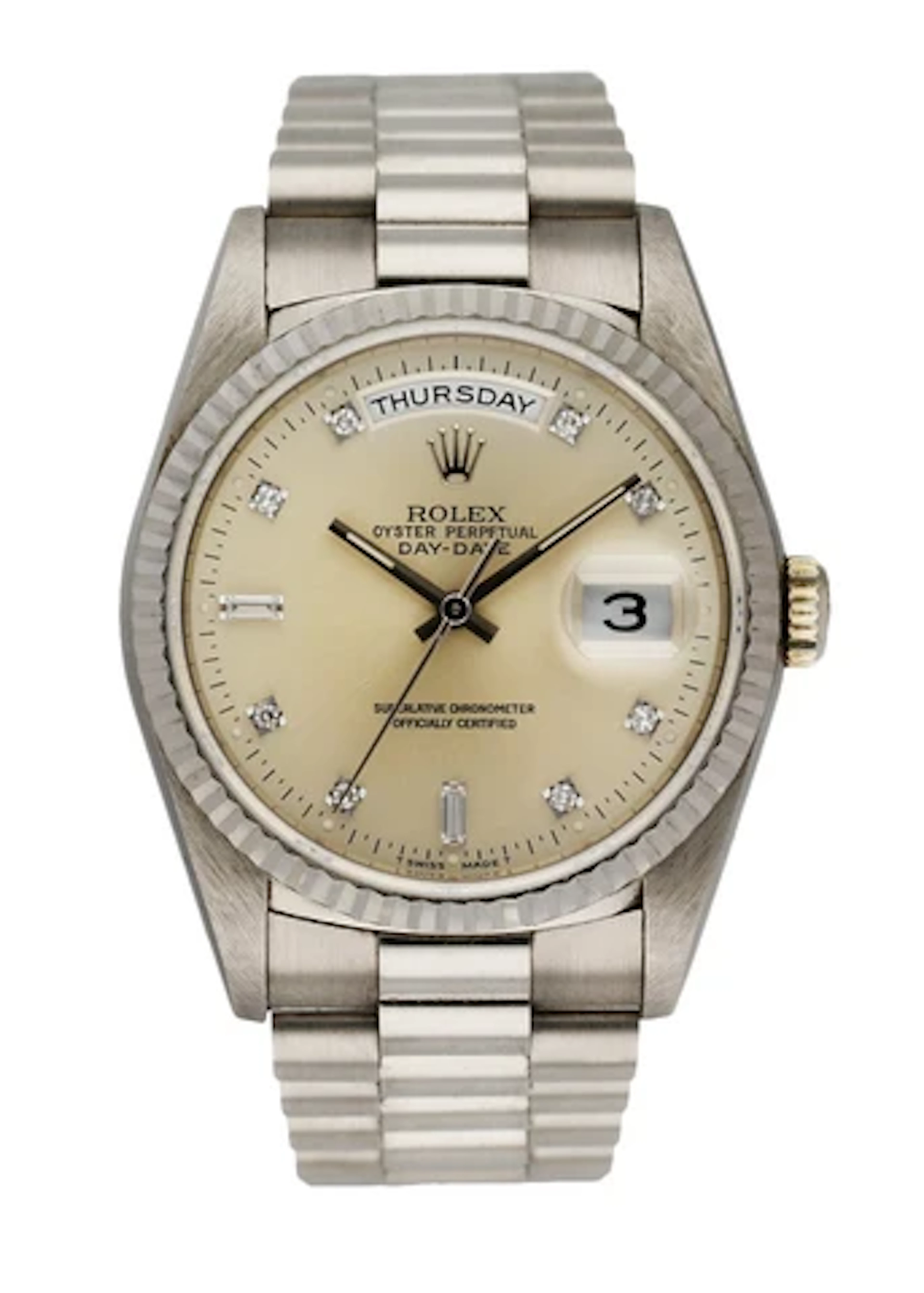 Rolex Day Date 18239 18K White Gold Diamond Dial Men's Watch With Papers