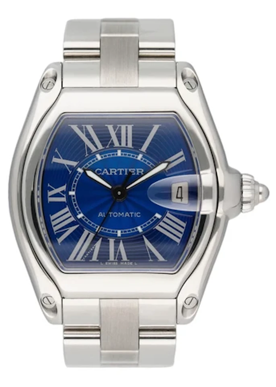 Cartier Roadster W62025V3 Blue Enamel Dial Steel Mens Watch