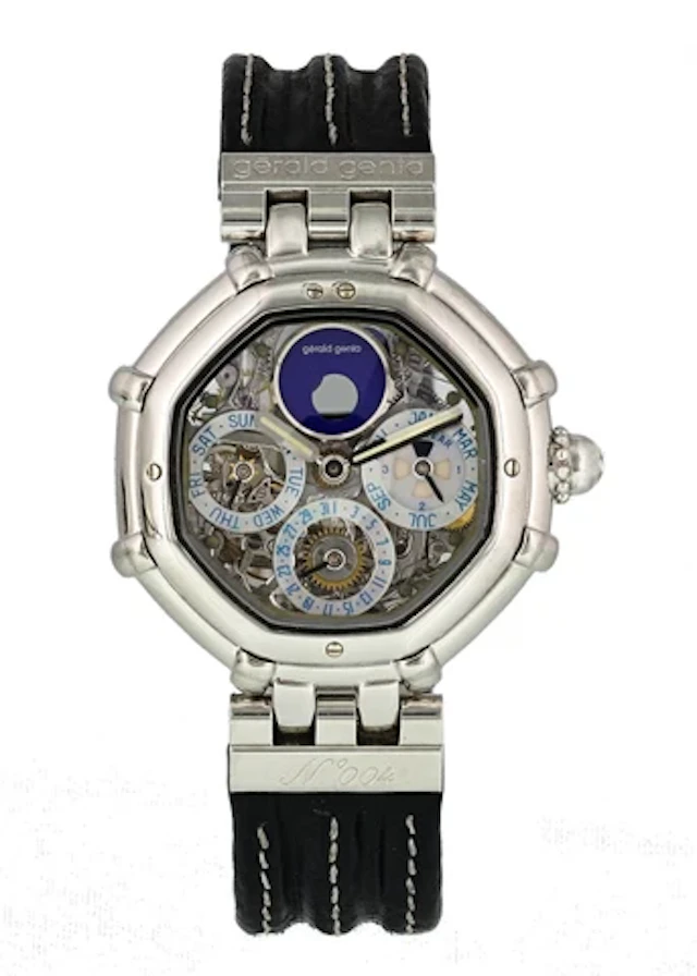 Gerald Genta Success Platinum perpetual calendar 3359.4 skeleton Mens Watch