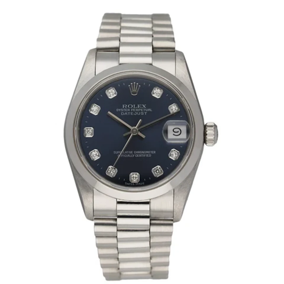 Rolex Datejust 68246 Platinum Blue Dial Midsize Watch