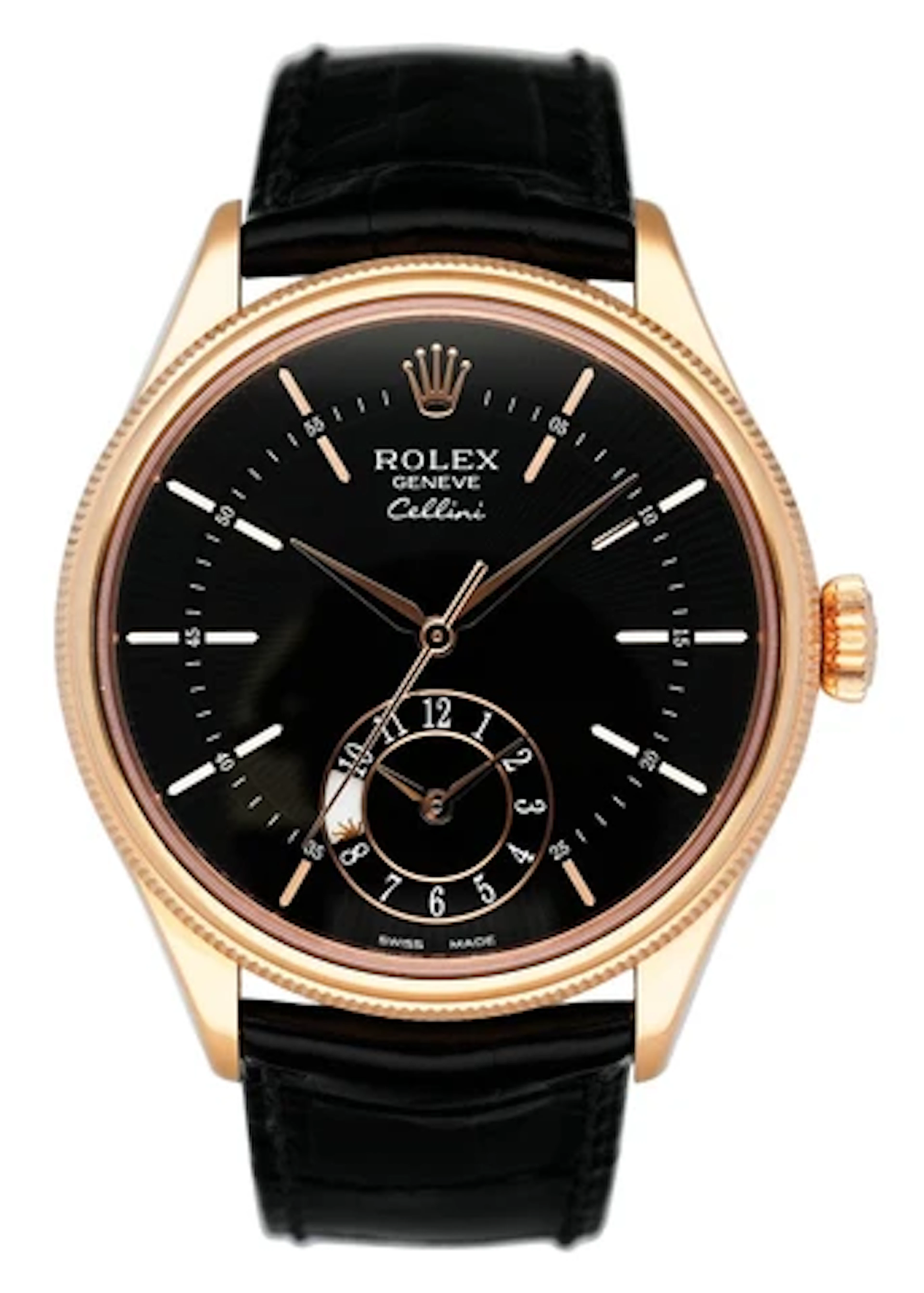 Rolex Cellini Dual Time 50525 18K Rose Gold Mens Watch Box Papers