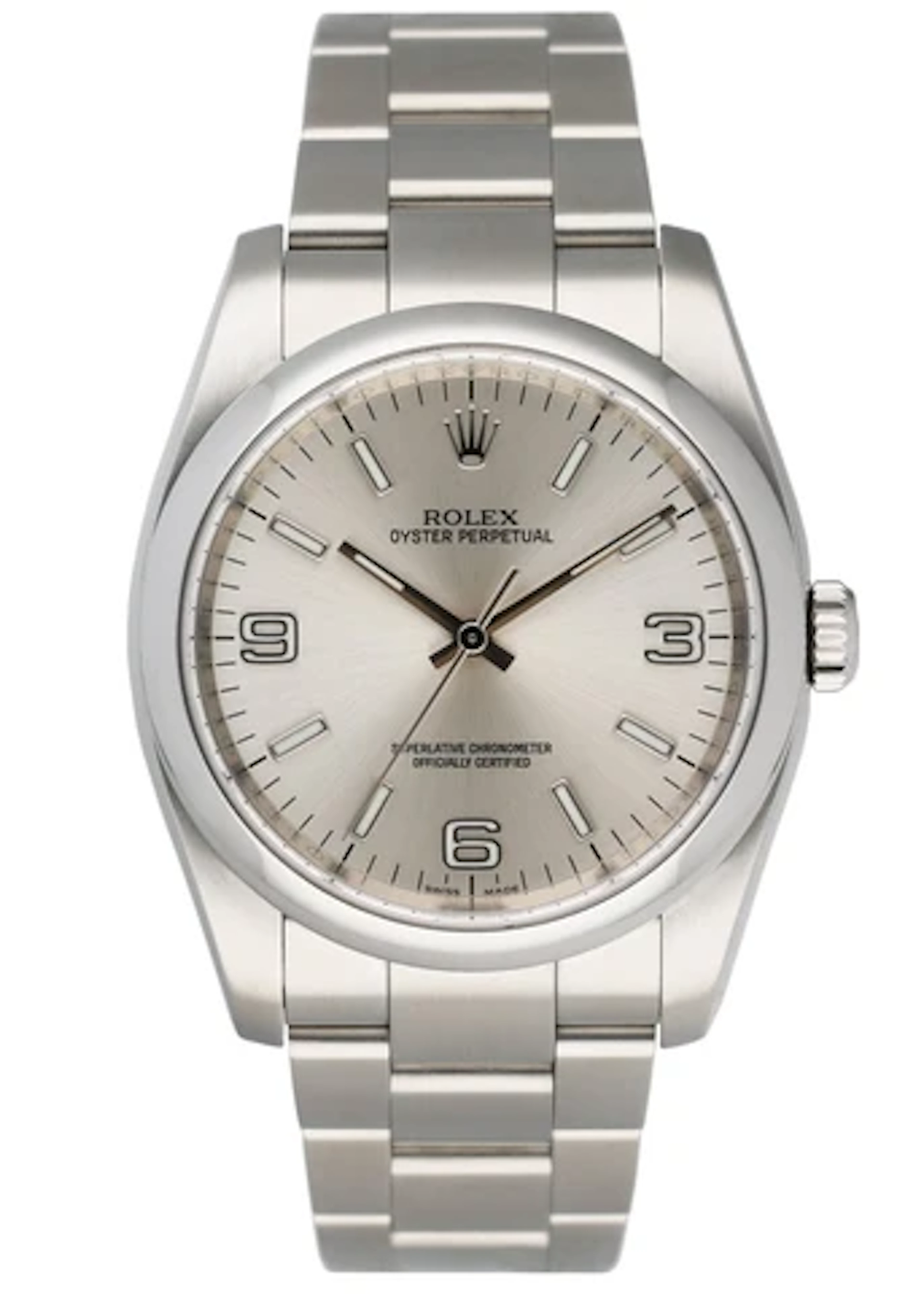 Rolex Oyster Perpetual 116000 Silver Dial Steel Mens Watch Box Papers