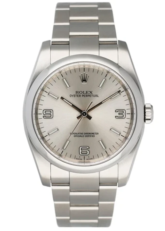 Rolex Oyster Perpetual 116000 Silver Dial Steel Mens Watch Box Papers