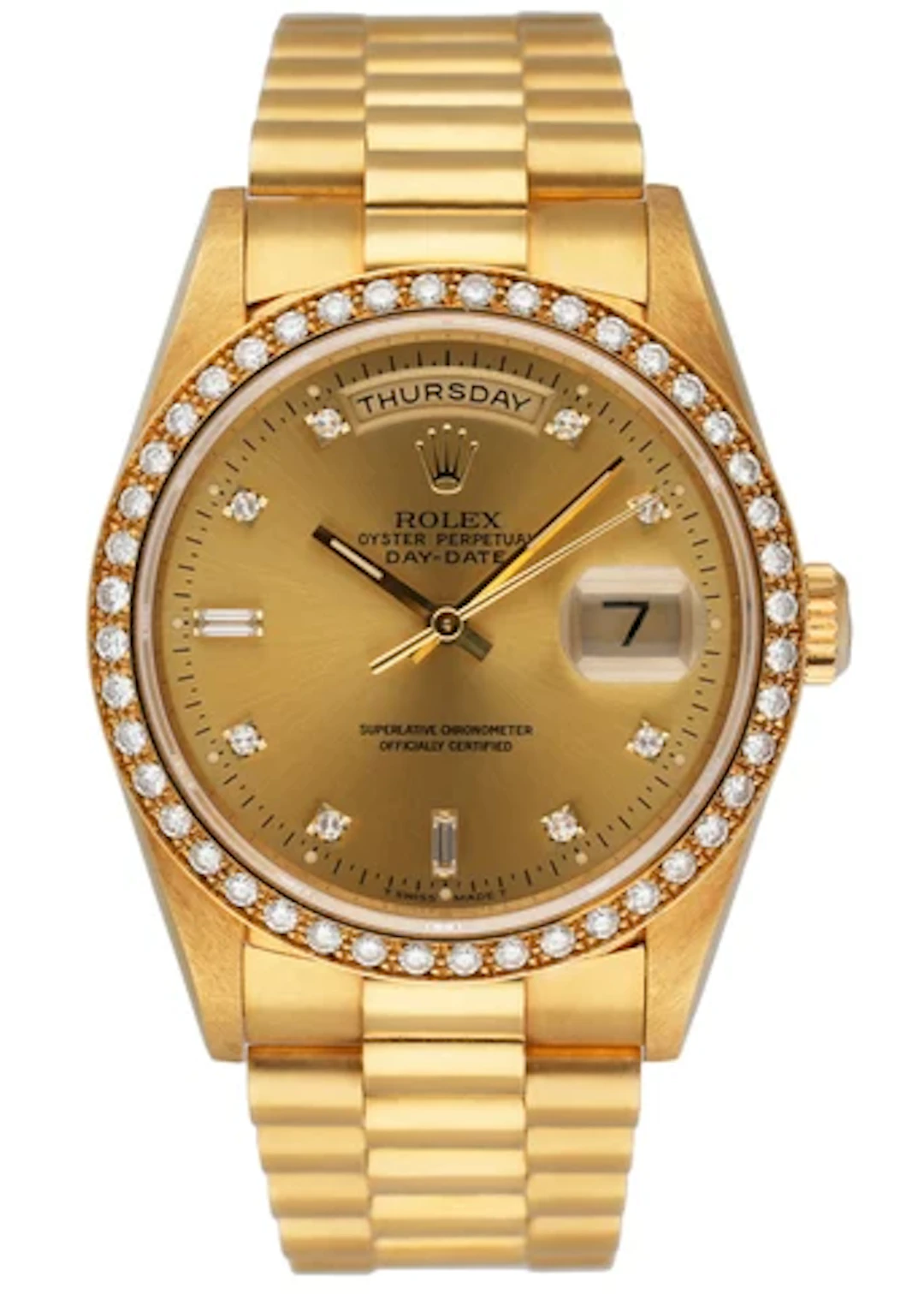 Rolex Day Date 18348 Diamond Bezel & Dial Mens Watch Box & Papers