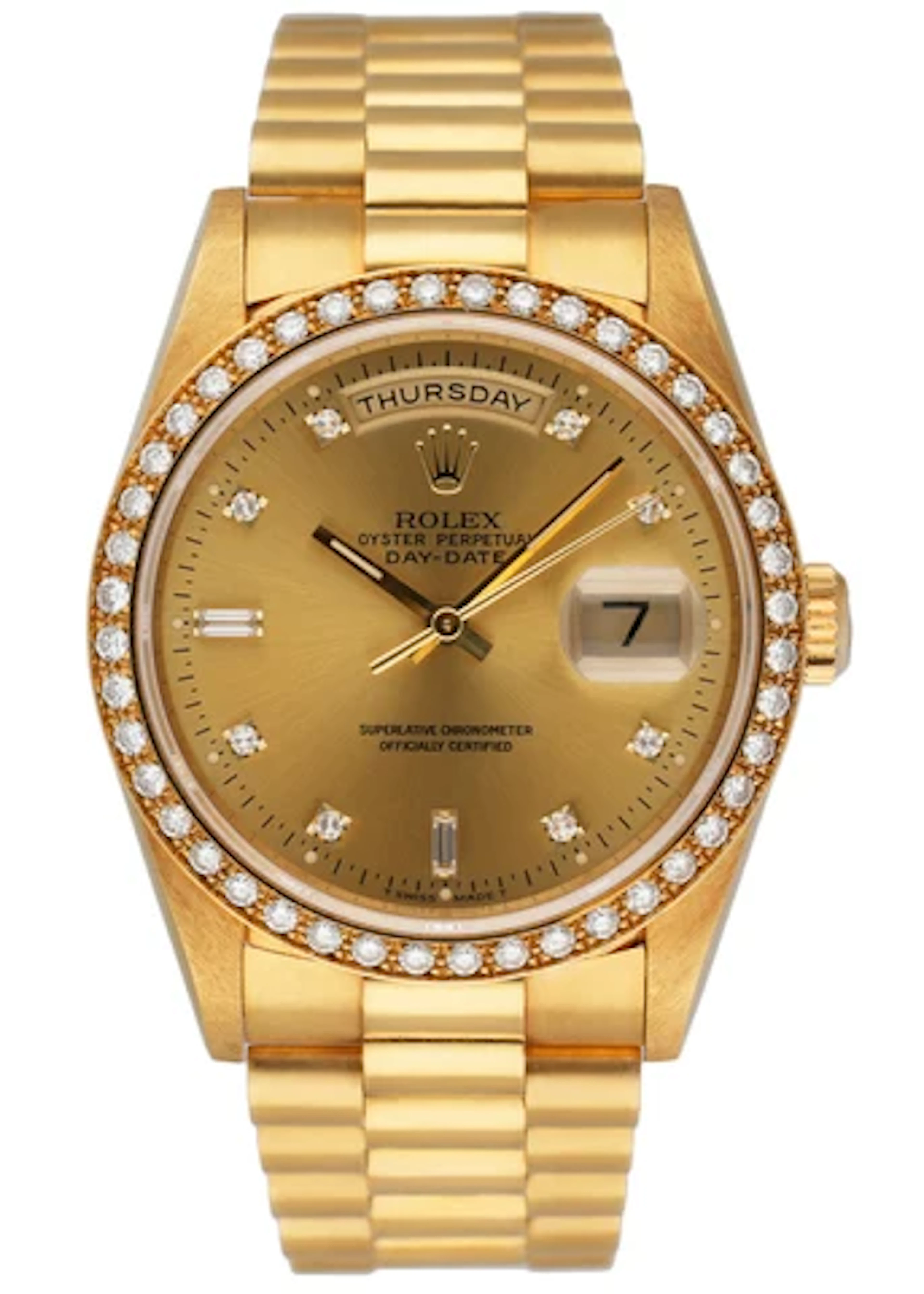 Rolex Day Date 18348 Diamond Bezel & Dial Mens Watch Box & Papers