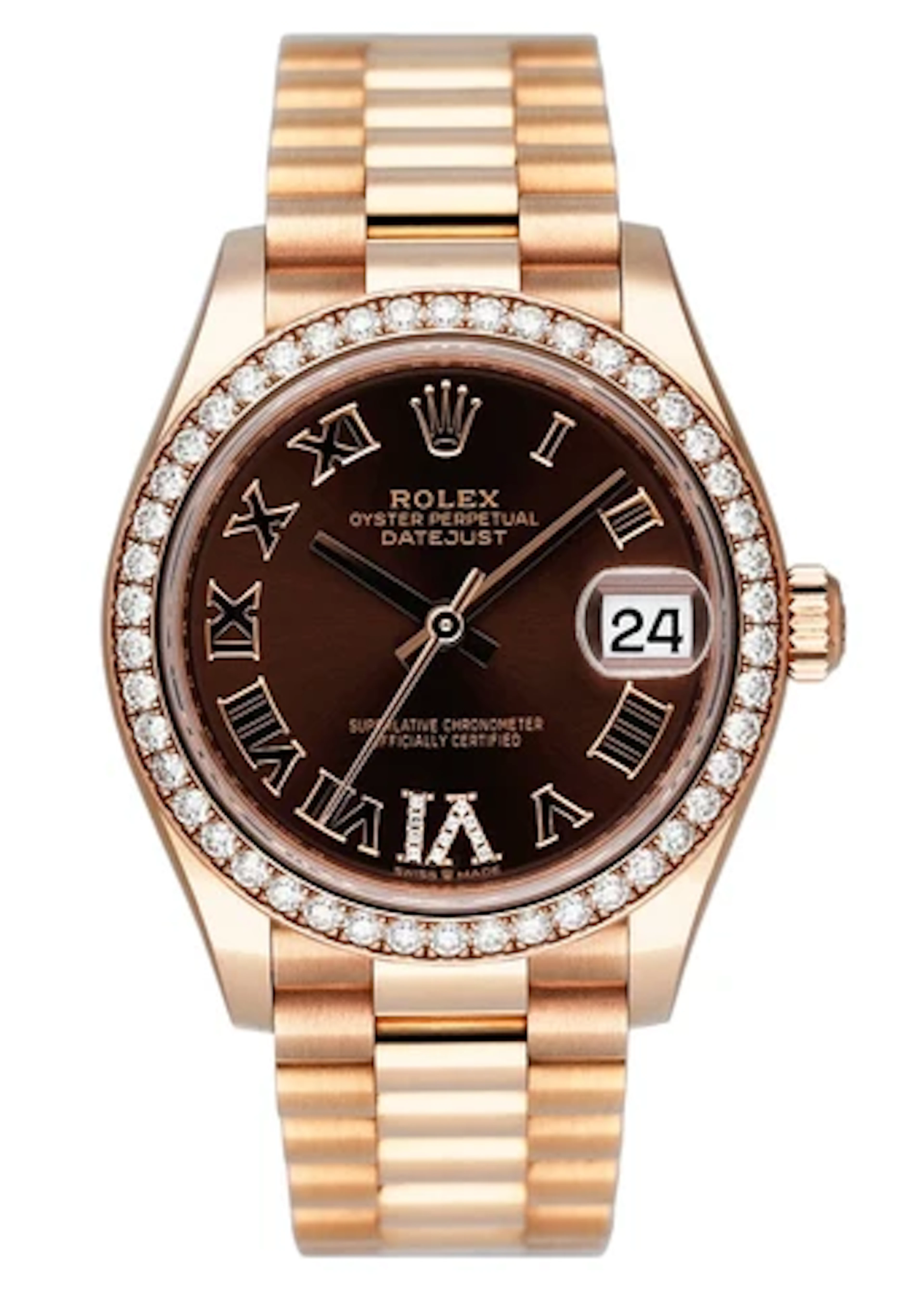 Rolex Datejust 278285RBR Diamond Chocolate Dial Rose Gold Watch Box Papers