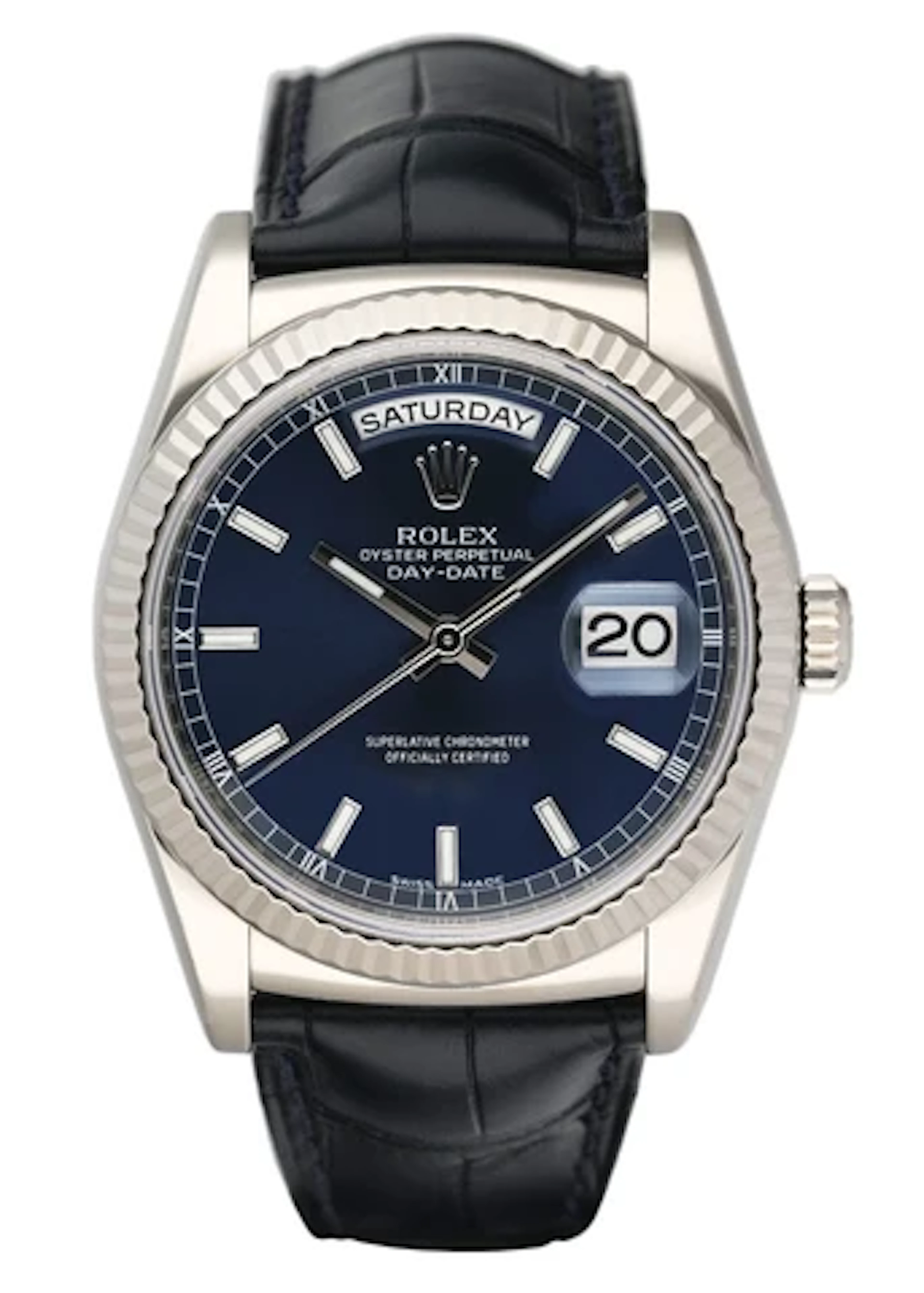 Rolex Day Date 118139 Blue 18K White Gold Mens Watch Box Papers