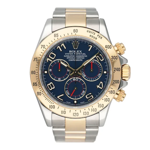 Rolex Daytona 116523 Blue Racing Dial Two-Tone Mens Watch Box Papers