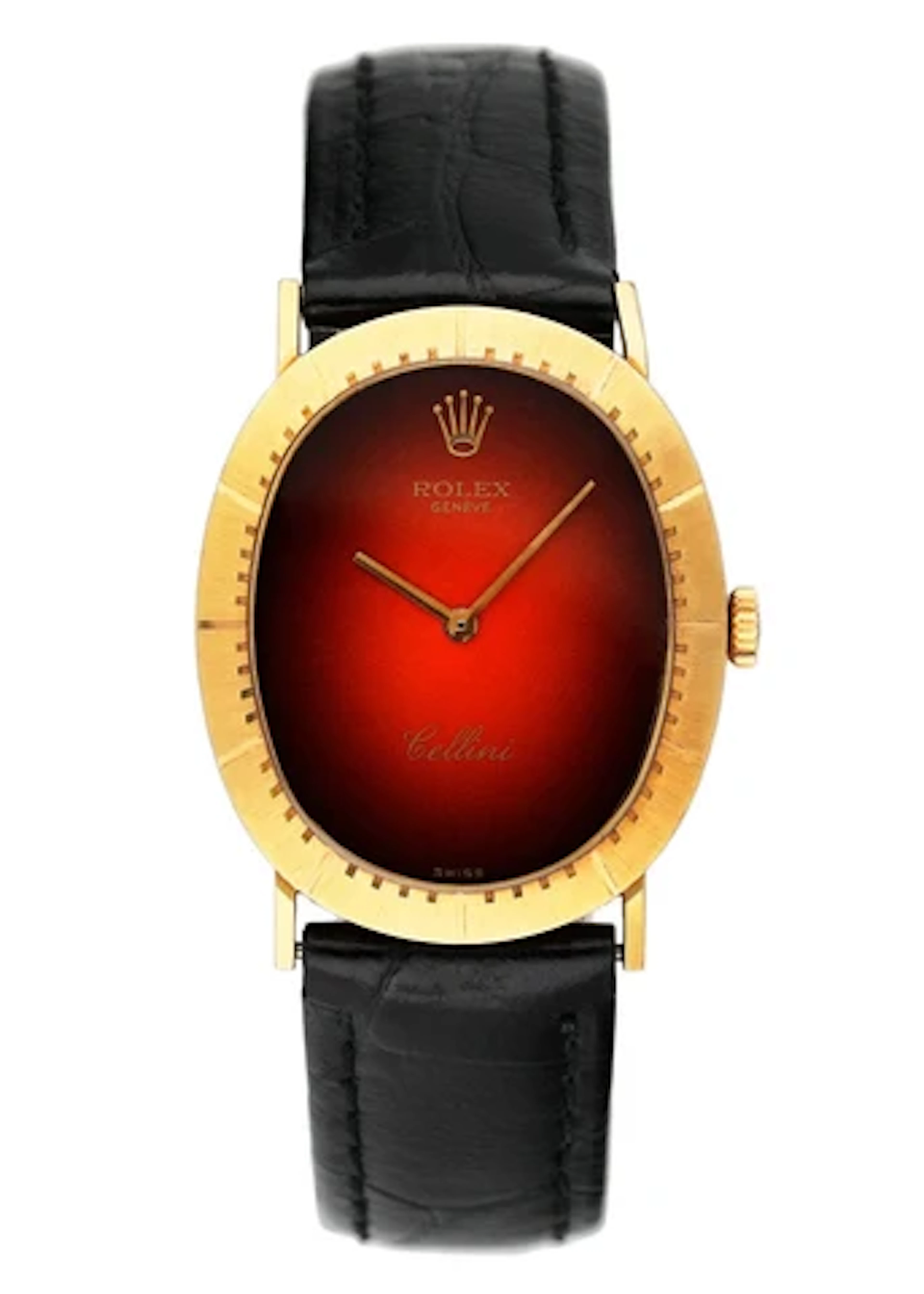 Rolex Cellini 4056 Red Vignette Dial 18K Yellow Gold Mens Watch
