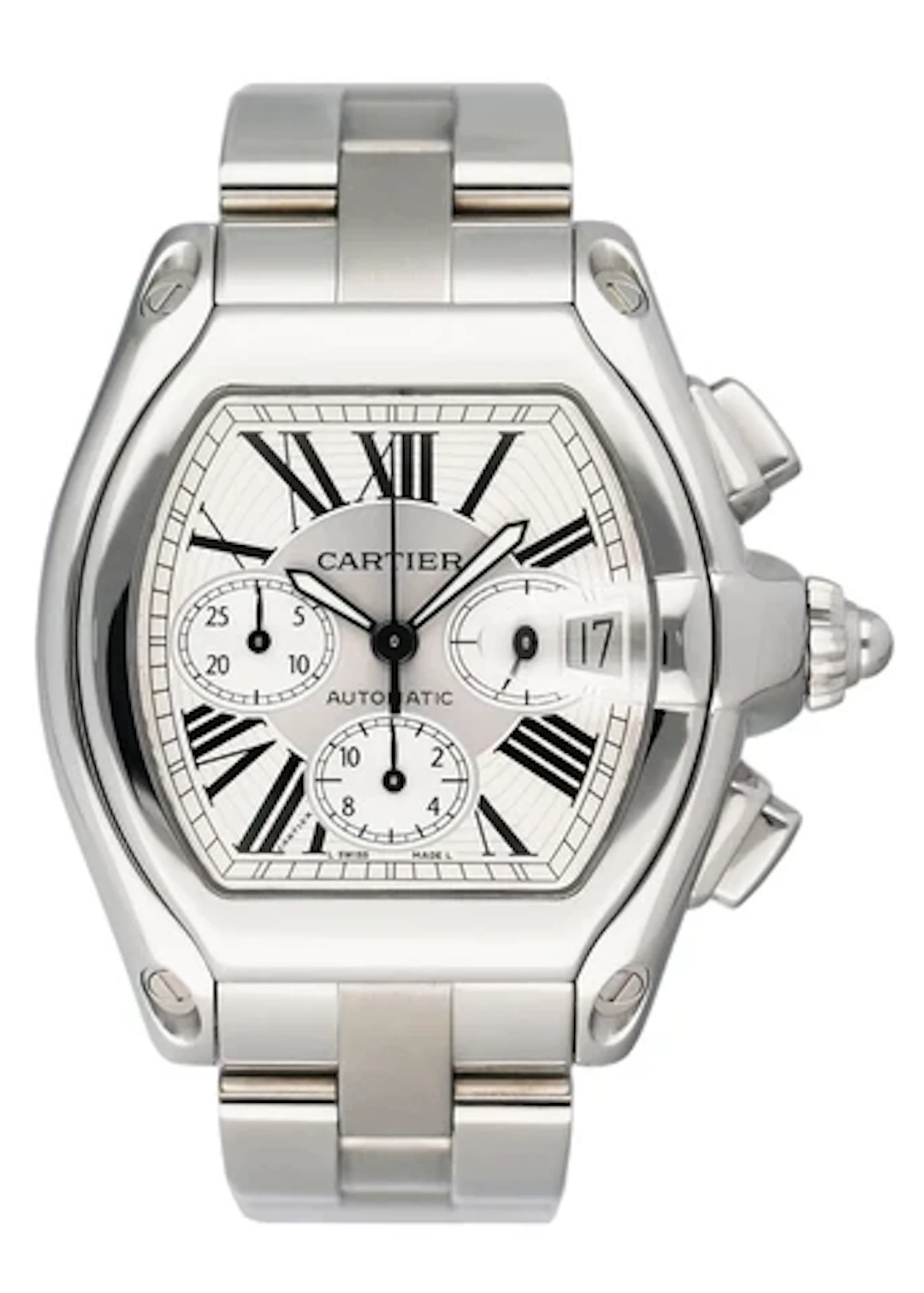 Cartier Roadster W62019X6 Silver Dial Mens Watch Box Papers