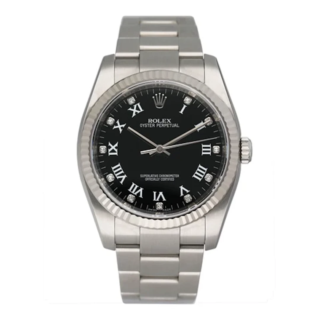 Rolex Oyster Perpetual 36 116034 Diamond Black Dial Mens Watch Box Papers