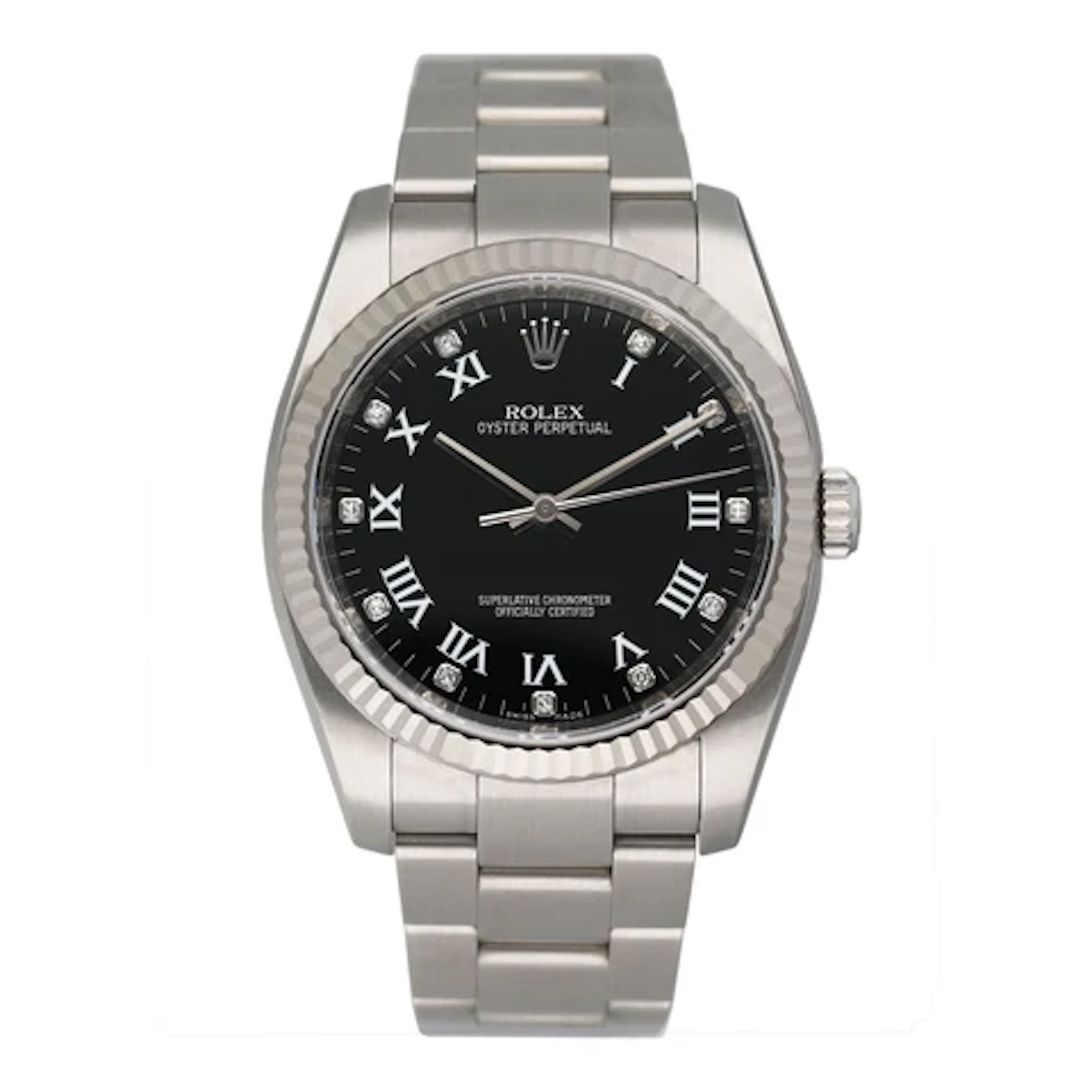 Rolex Oyster Perpetual 36 116034 Diamond Black Dial Mens Watch Box Papers