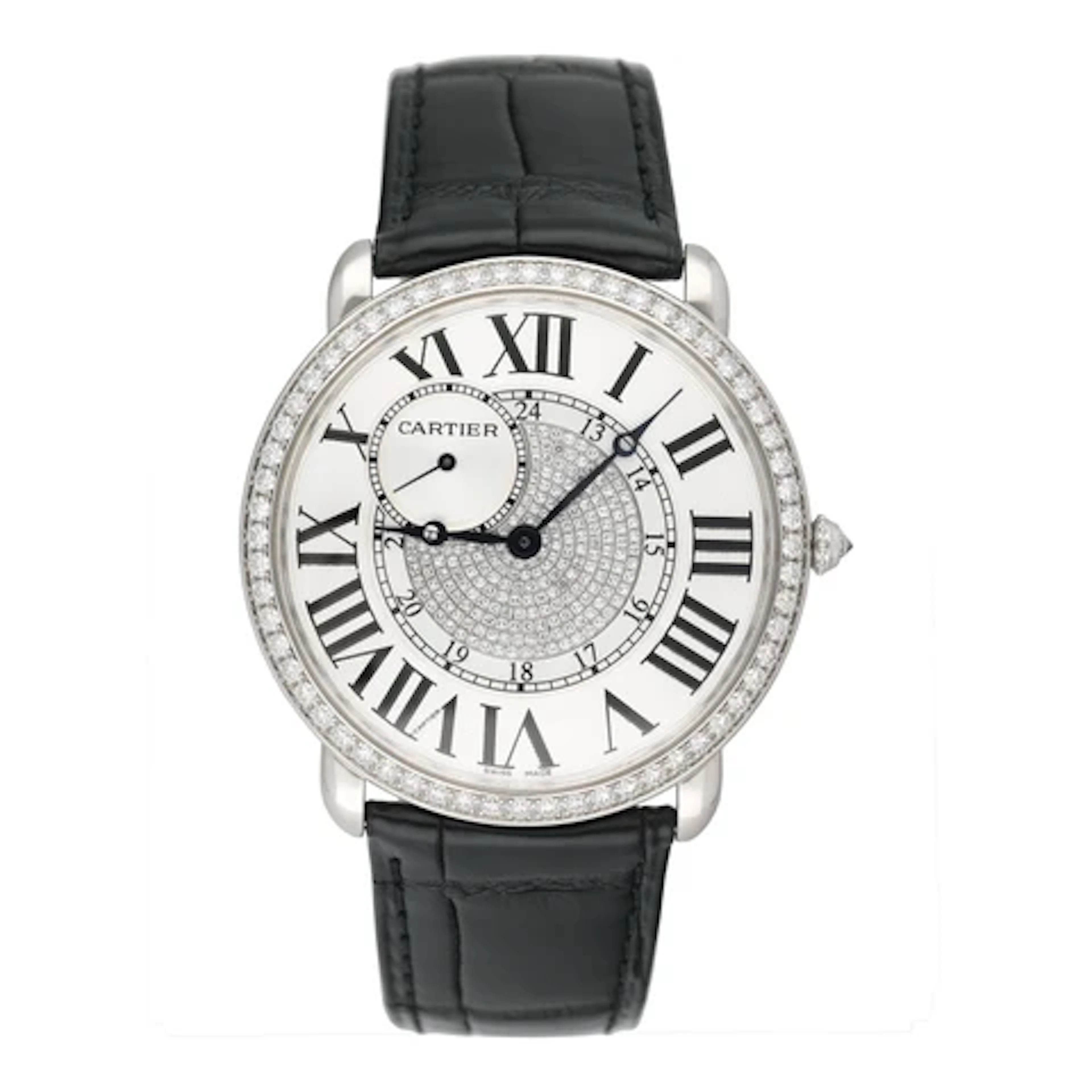 Cartier Ronde Louis WR007004 Rhodiumized 18K White gold Mens Watch
