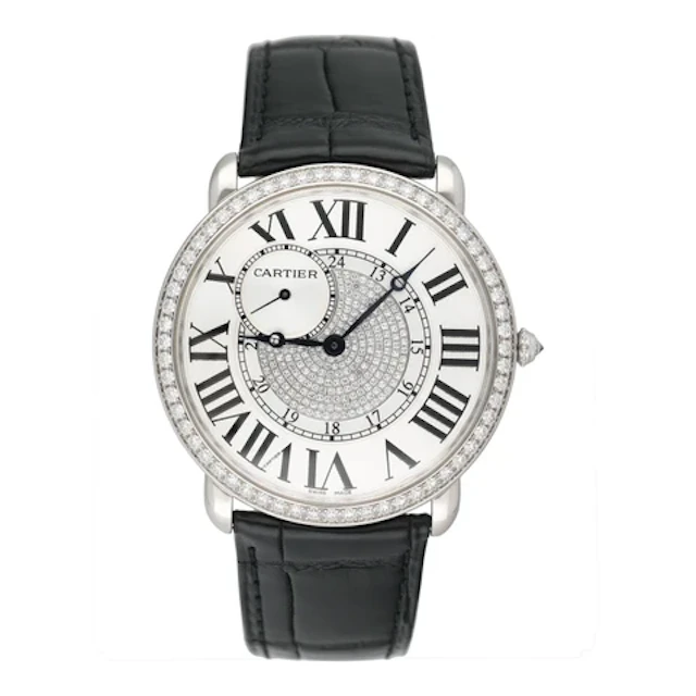 Cartier Ronde Louis WR007004 Rhodiumized 18K White gold Mens Watch