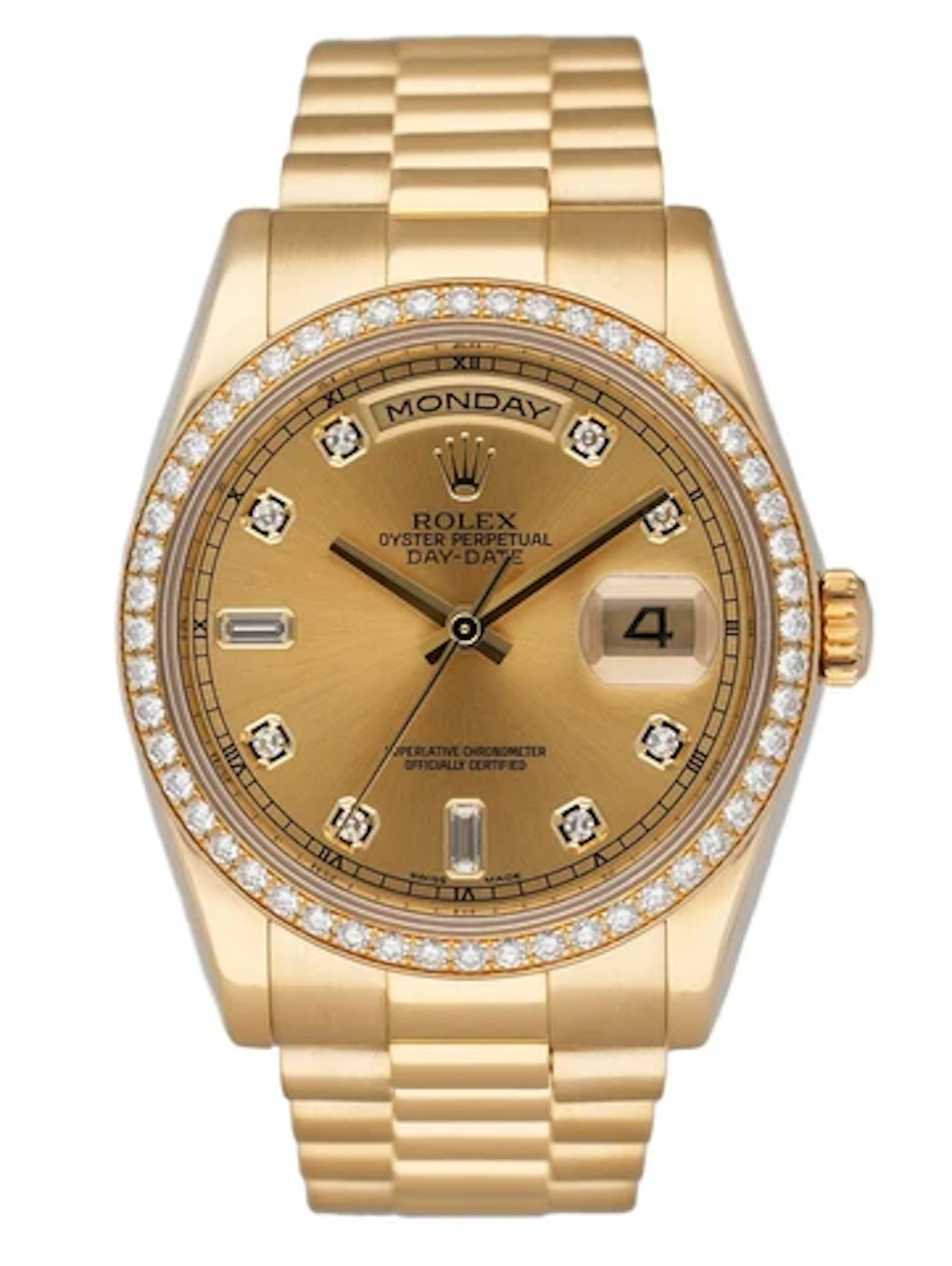 Rolex Day-Date 118348 Diamond Dial 18K Yellow Gold Mens Watch