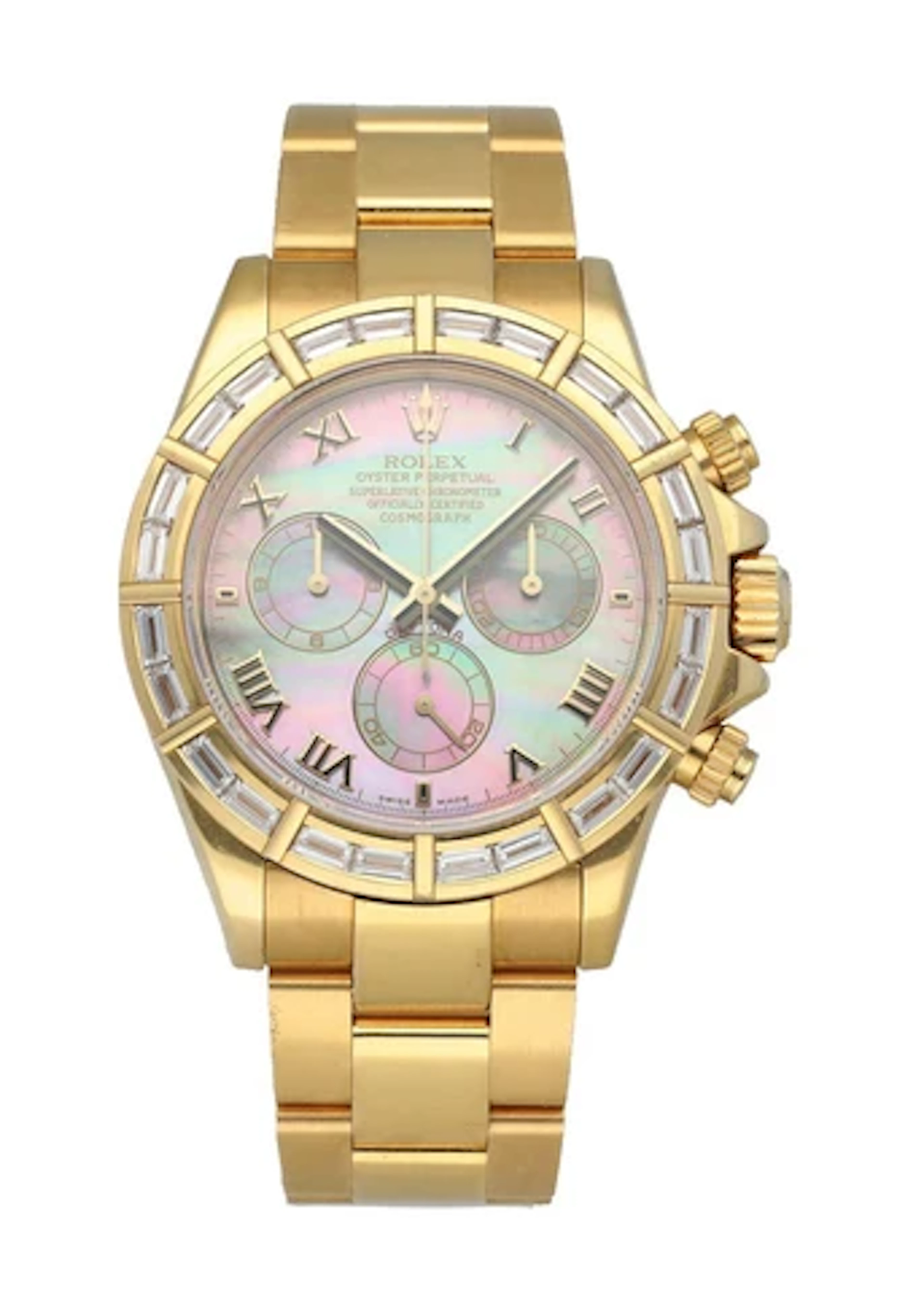 Rolex Daytona MOP 116568 Yellow Gold Baguette Diamond mens Watch
