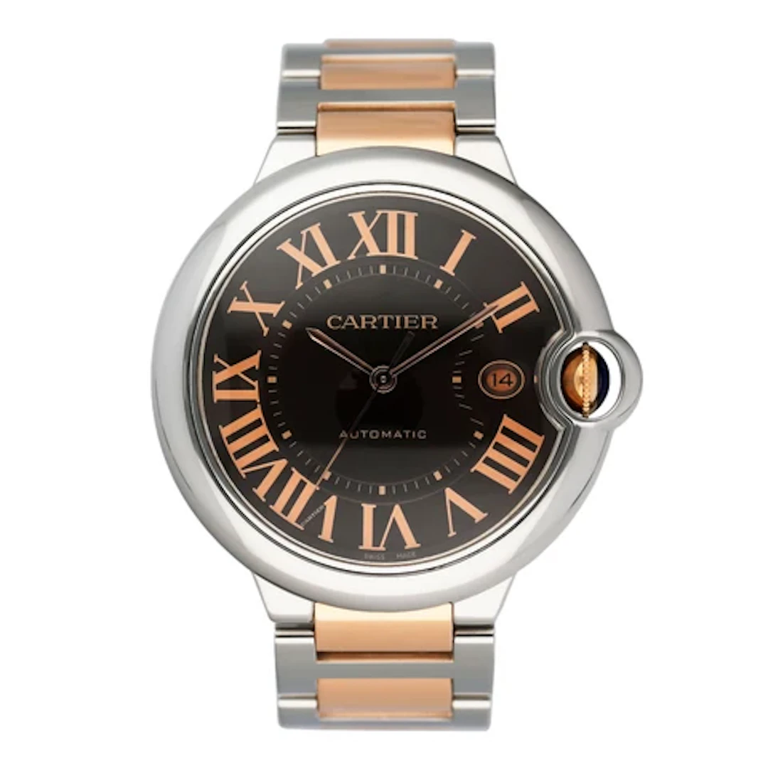 Cartier Ballon Bleu W6920032 Chocolate Dial Two-Tone Rose Gold Mens