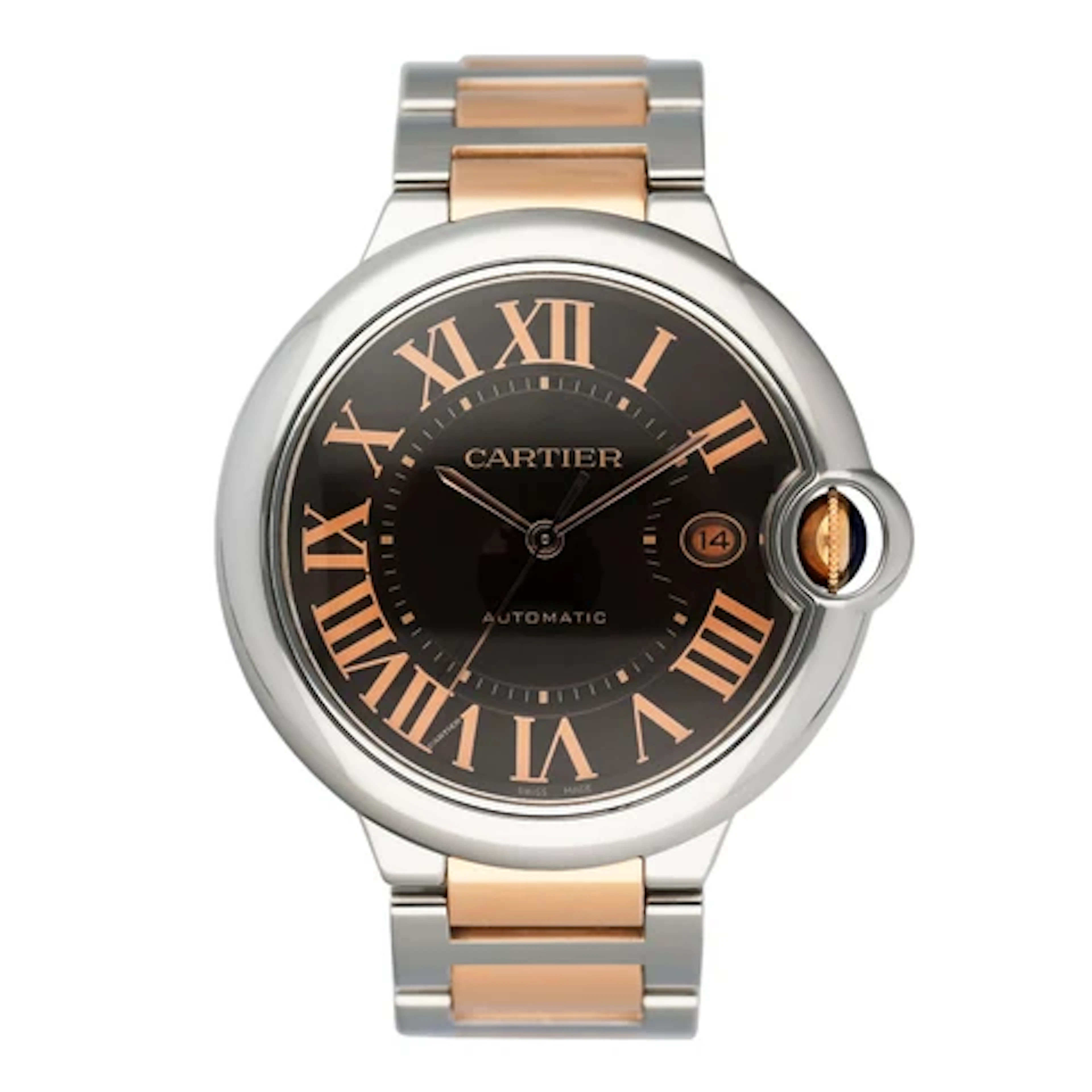 Cartier Ballon Bleu W6920032 Chocolate Dial Two-Tone Rose Gold Mens
