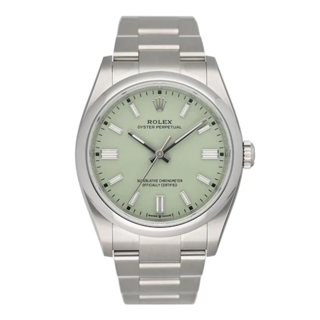 Rolex Oyster Perpetual Pistachio Dial 126000 Mens Watch Box Papers