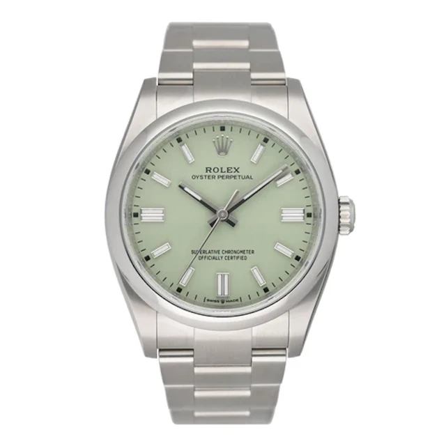 Rolex Oyster Perpetual Pistachio Dial 126000 Mens Watch Box Papers