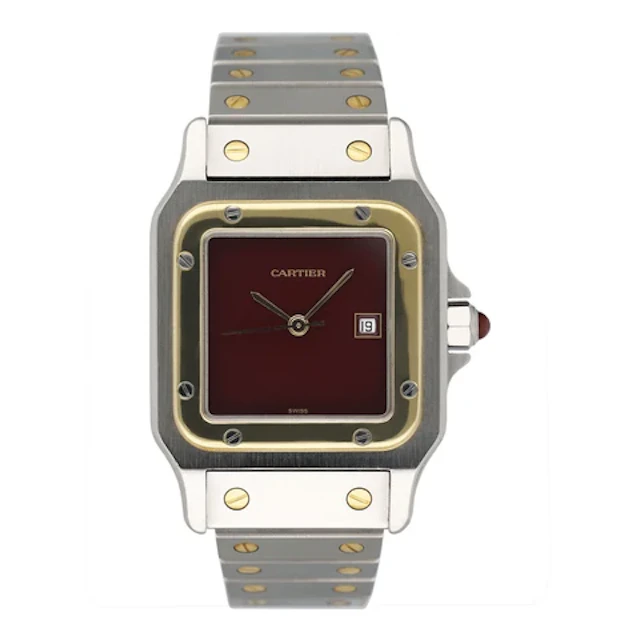Cartier Santos Galbee 2961 Burgundy Dial Two Tone Watch