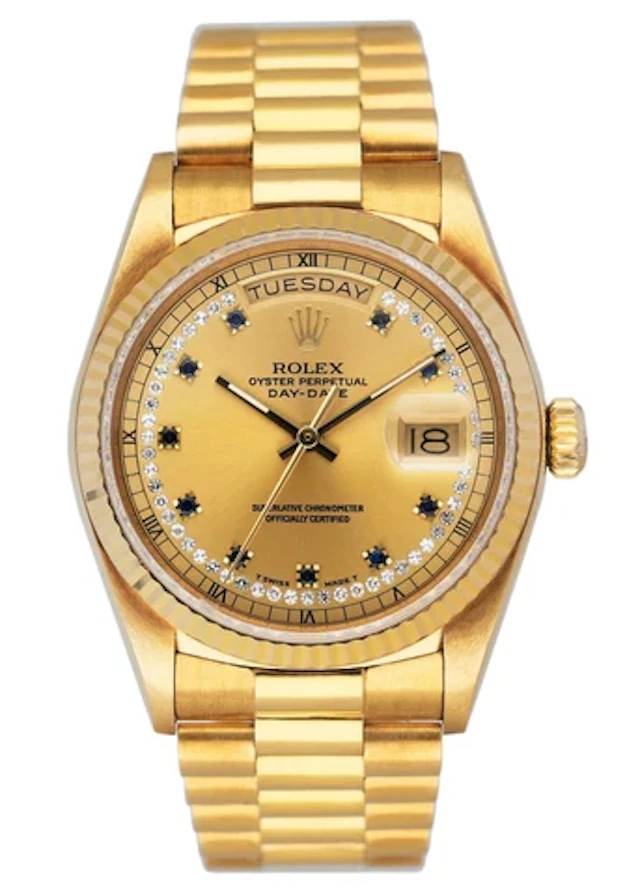 Rolex Day-Date 18038 String Diamond Sapphire Champagne Dial Mens Watch