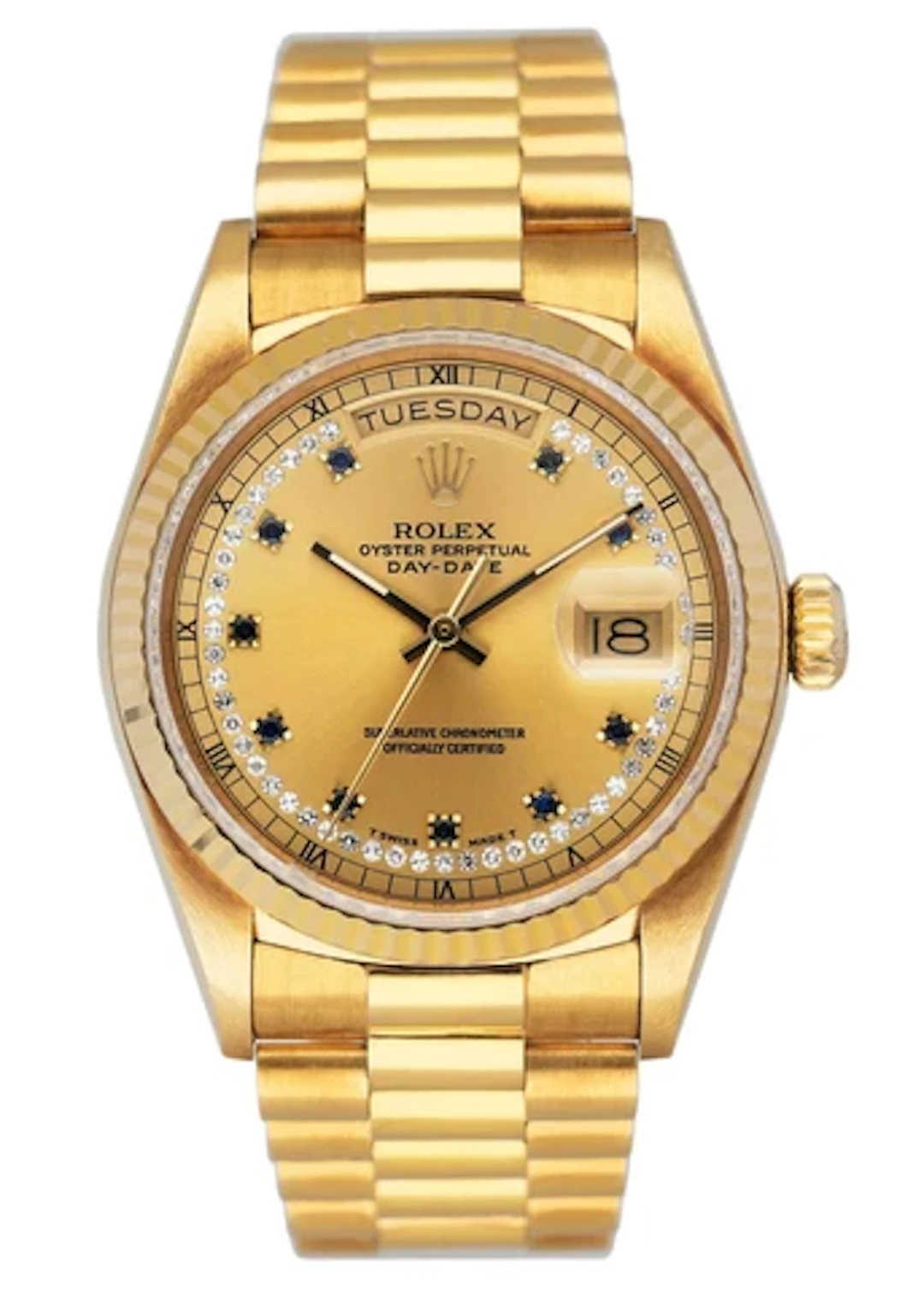 Rolex Day-Date 18038 String Diamond Sapphire Champagne Dial Mens Watch