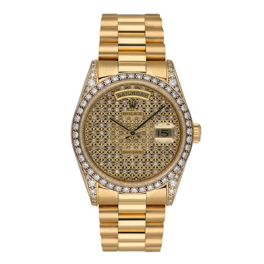 Rolex Day-Date 18388 Diamond Paved Dial Mens Watch Box Papers
