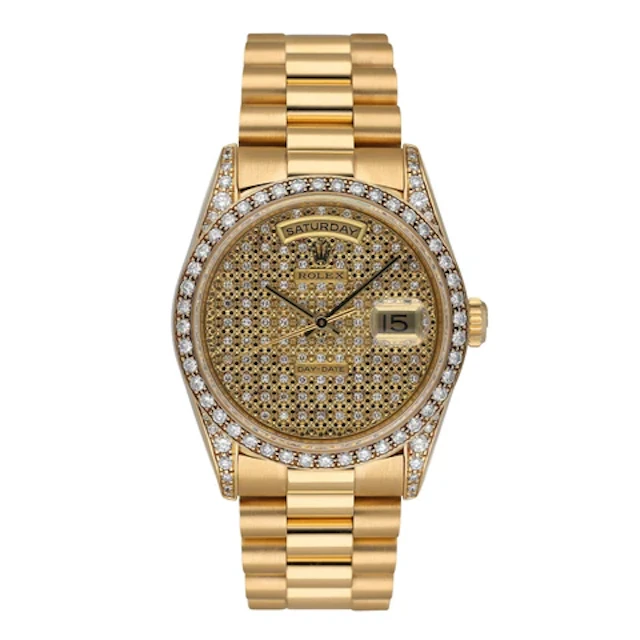 Rolex Day-Date 18388 Diamond Paved Dial Mens Watch Box Papers