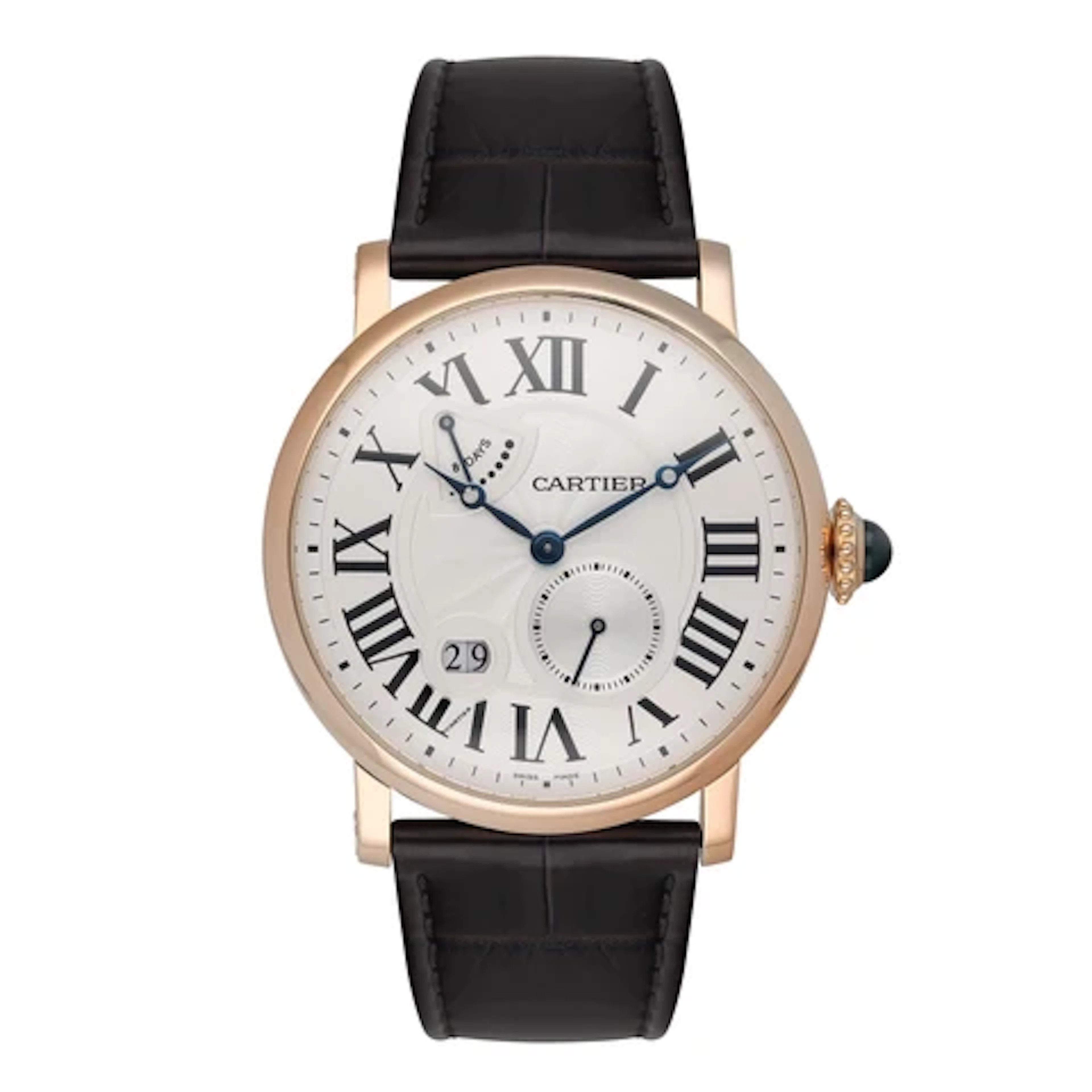 Cartier Rotonde W1556203 Silver Dial Rose Gold Mens Watch Box Papers