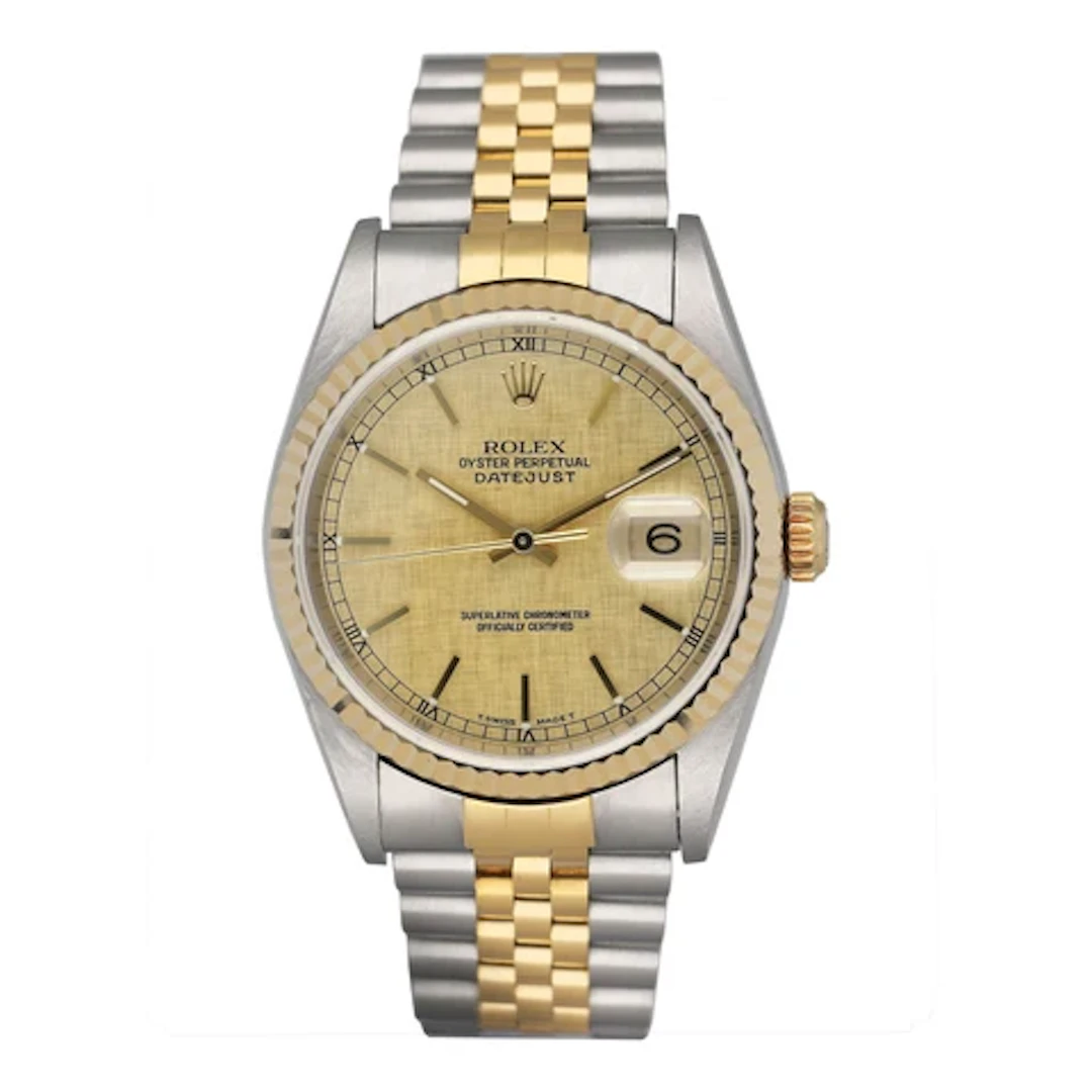 Rolex Datejust 16233 Champagne Linen Dial Mens Watch