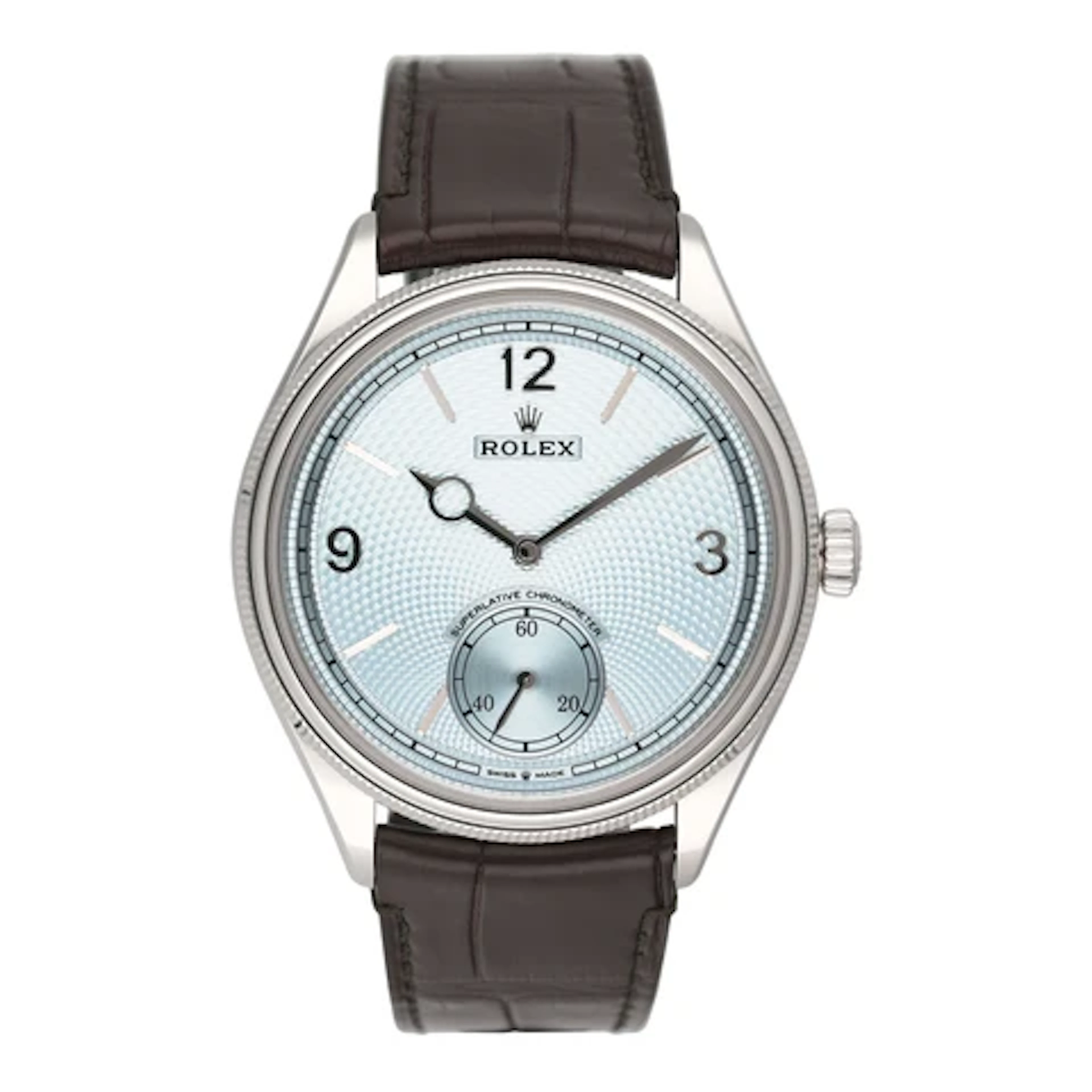 Rolex 1908 Ice Blue Dial Platinum Mens Watch Box Papers