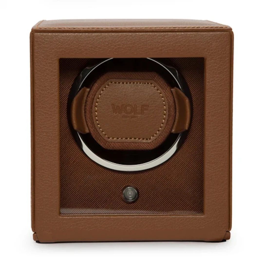 Cub Single Watch Winder with Cover - Cognac