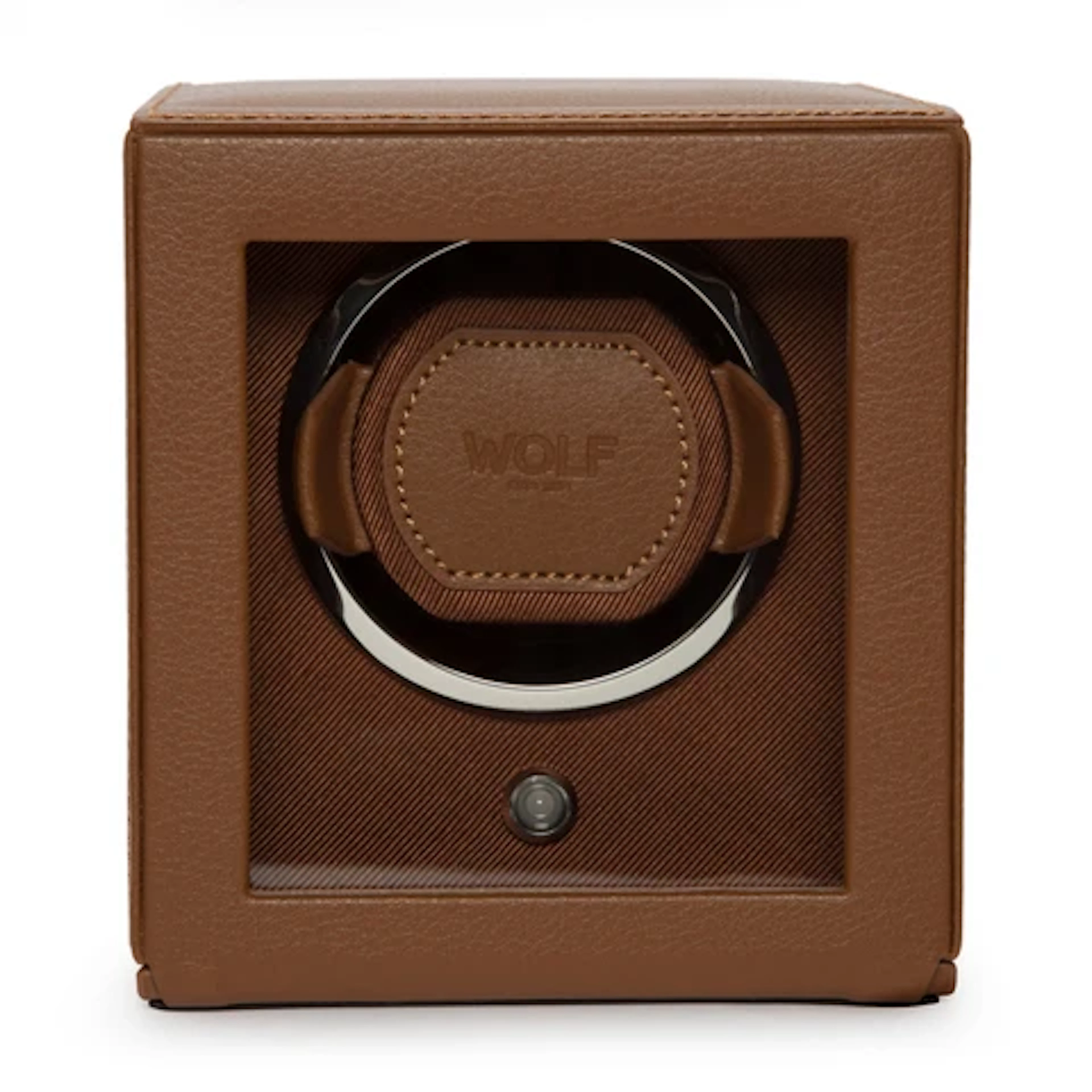 Cub Single Watch Winder with Cover - Cognac