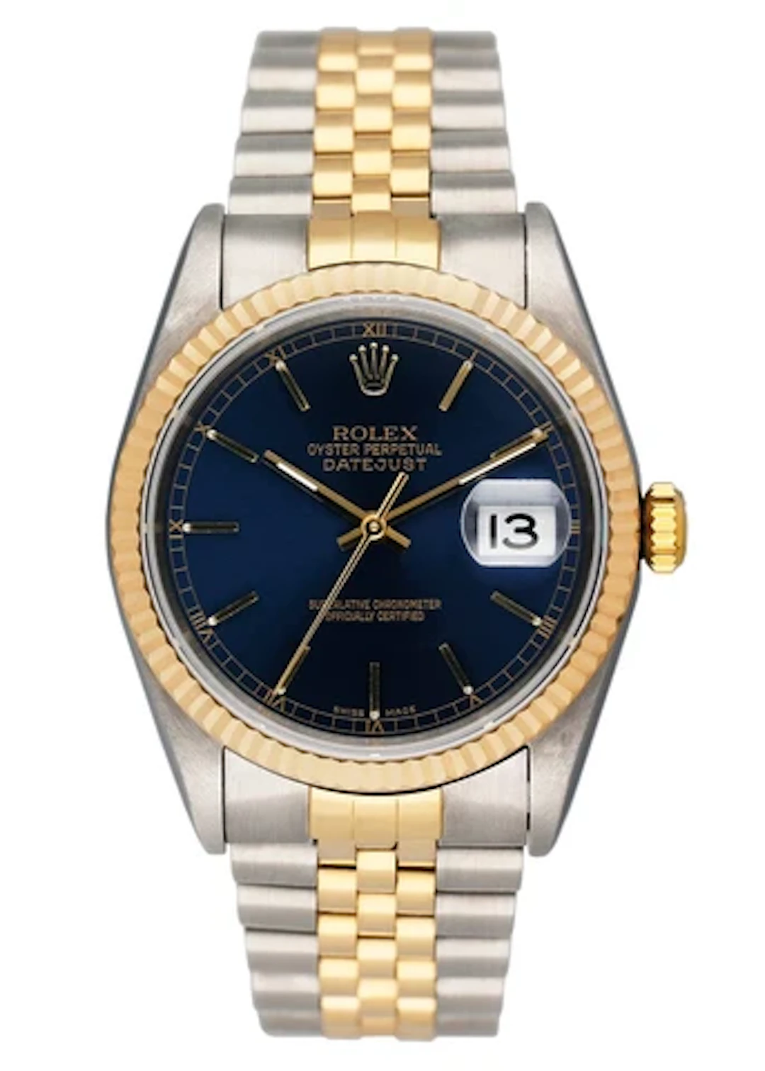 Rolex Datejust 16233 Blue Dial Two Tone Mens Watch
