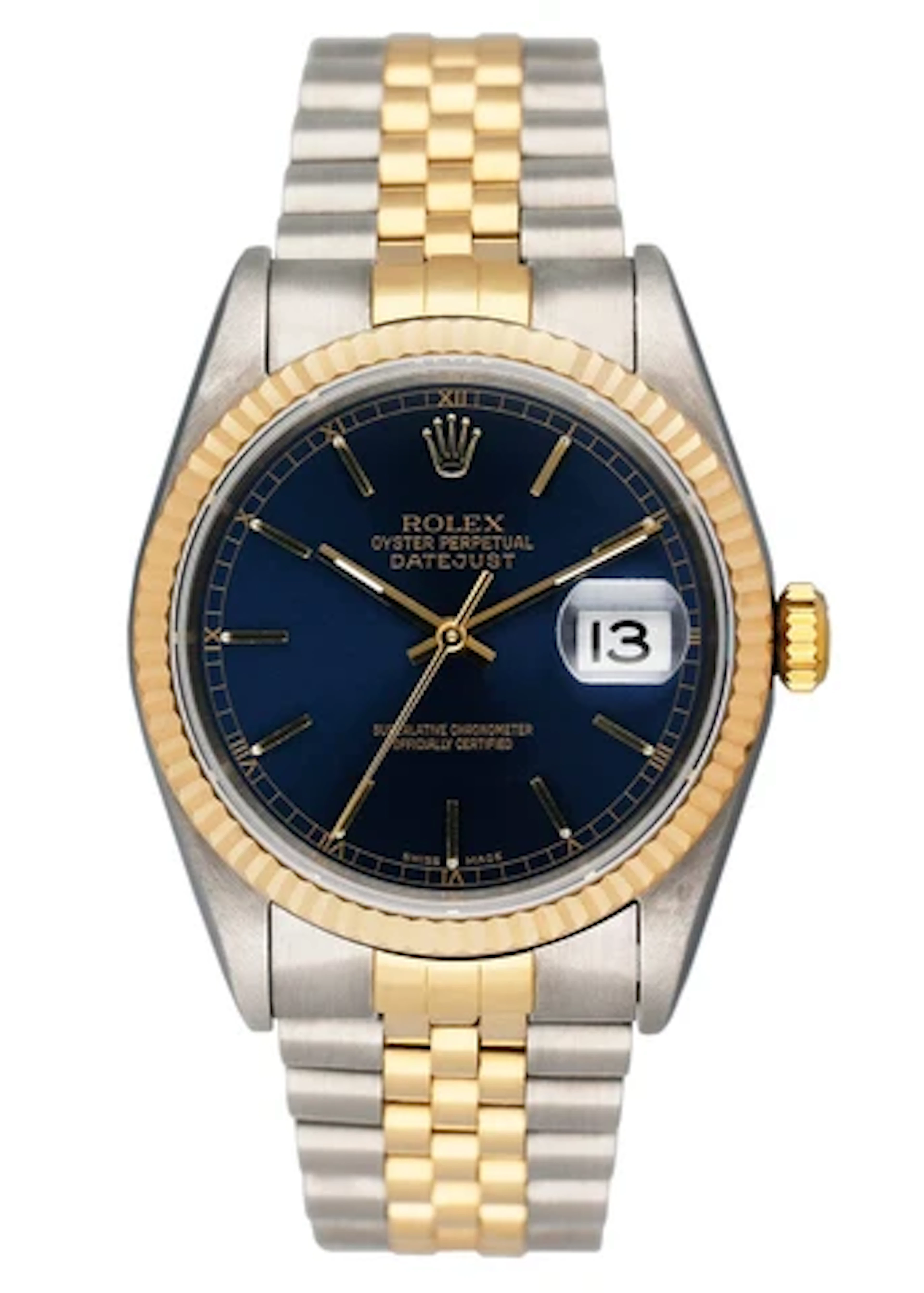Rolex Datejust 16233 Blue Dial Two Tone Mens Watch