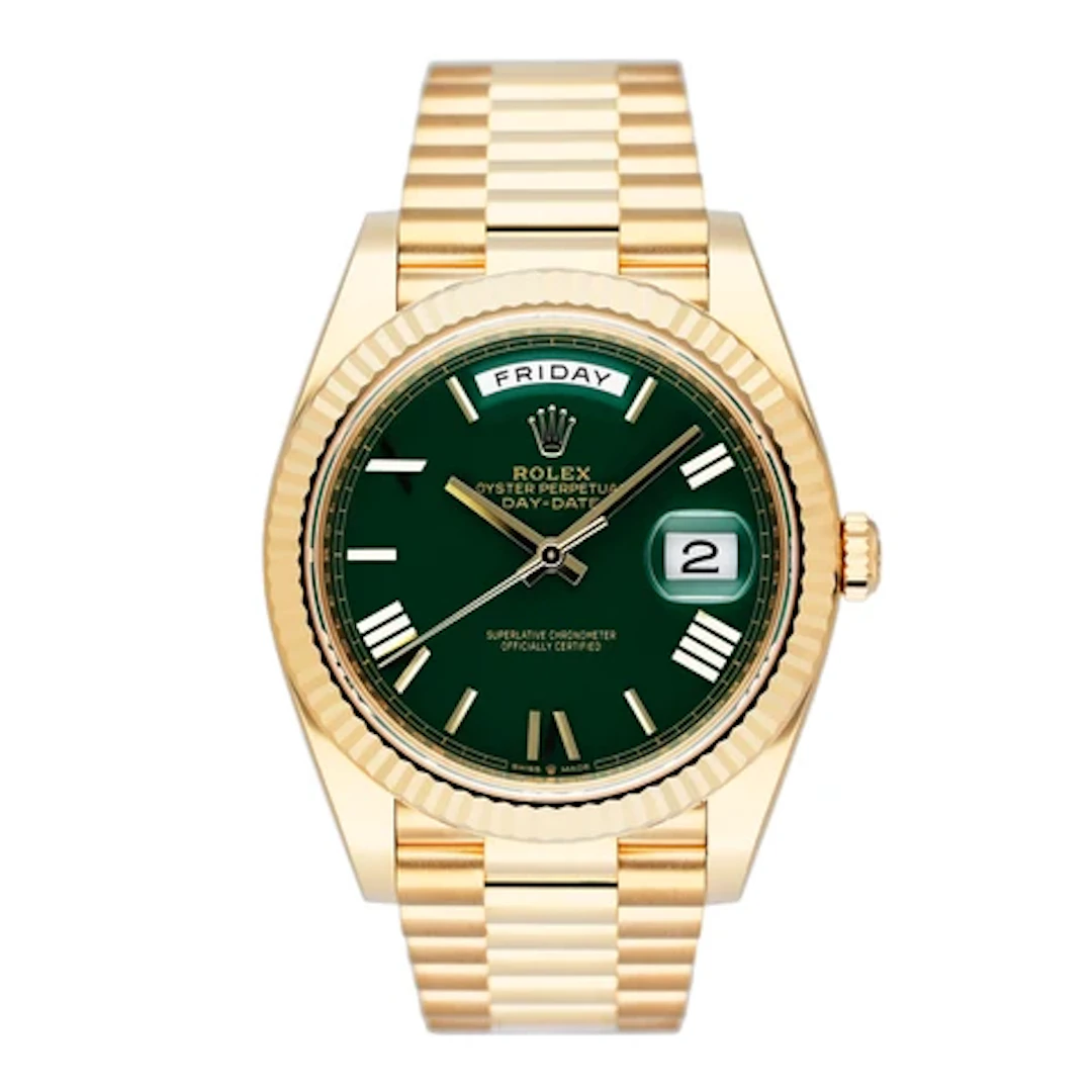 Rolex Day-Date 228238 Green Dial 18K Yellow Gold Mens Watch Box Papers