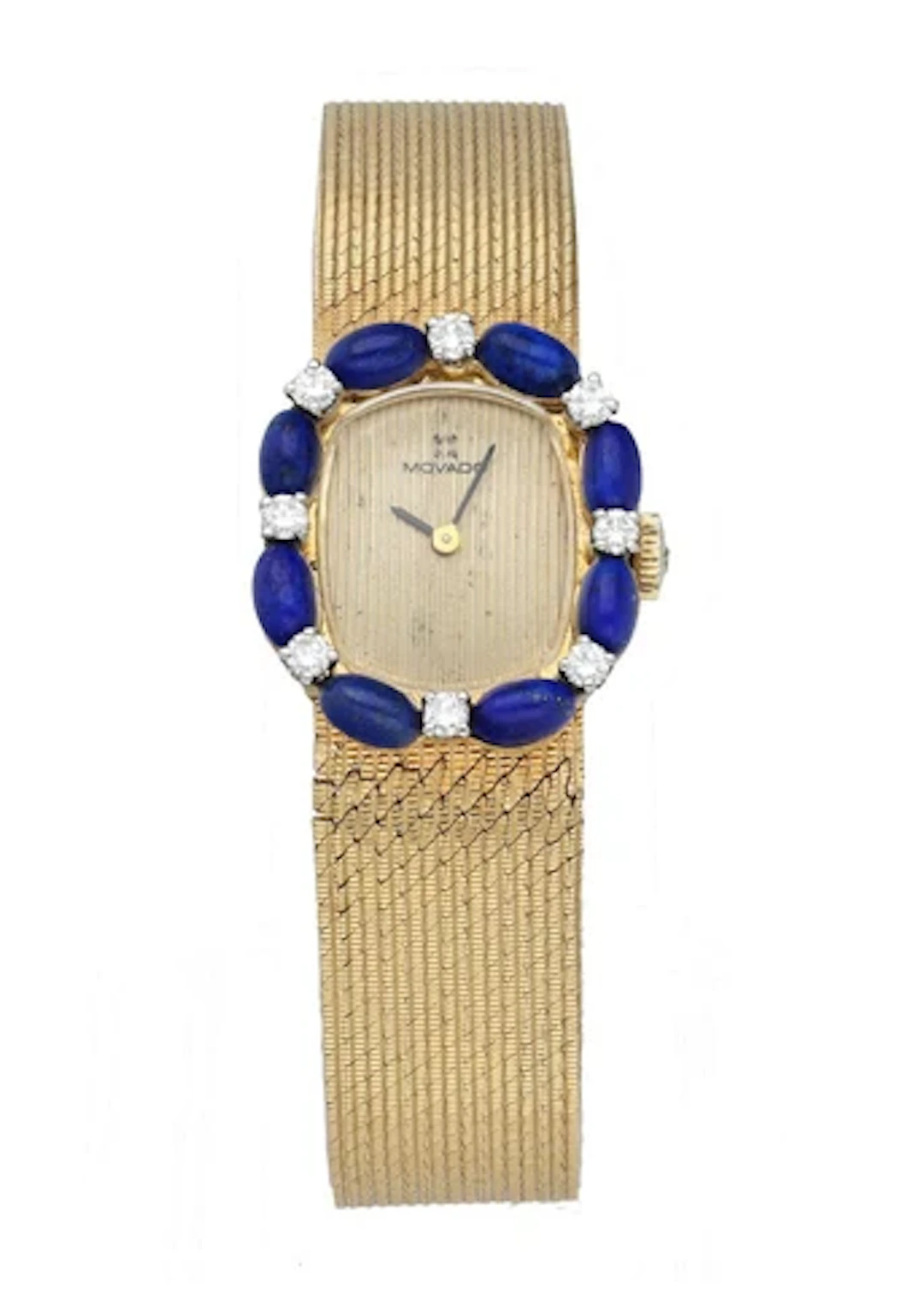Movado 14K Yellow Gold Blue Enamel with Diamond bezel sets