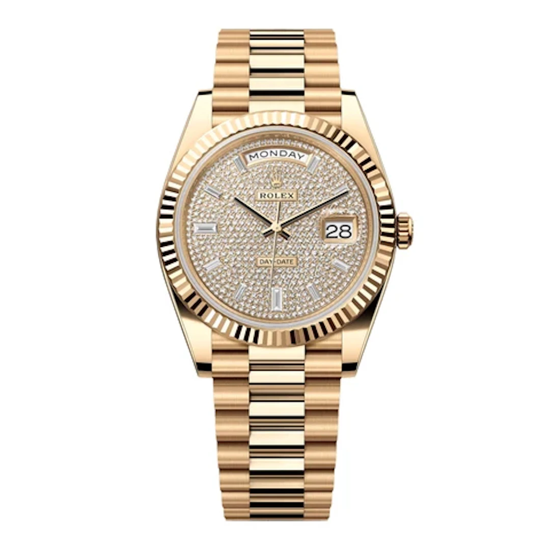 Rolex Day-Date 228238 Diamond Paved Dial Mens Watch Box Papers