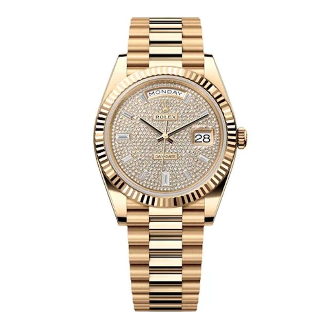Rolex Day-Date 228238 Diamond Paved Dial Mens Watch Box Papers
