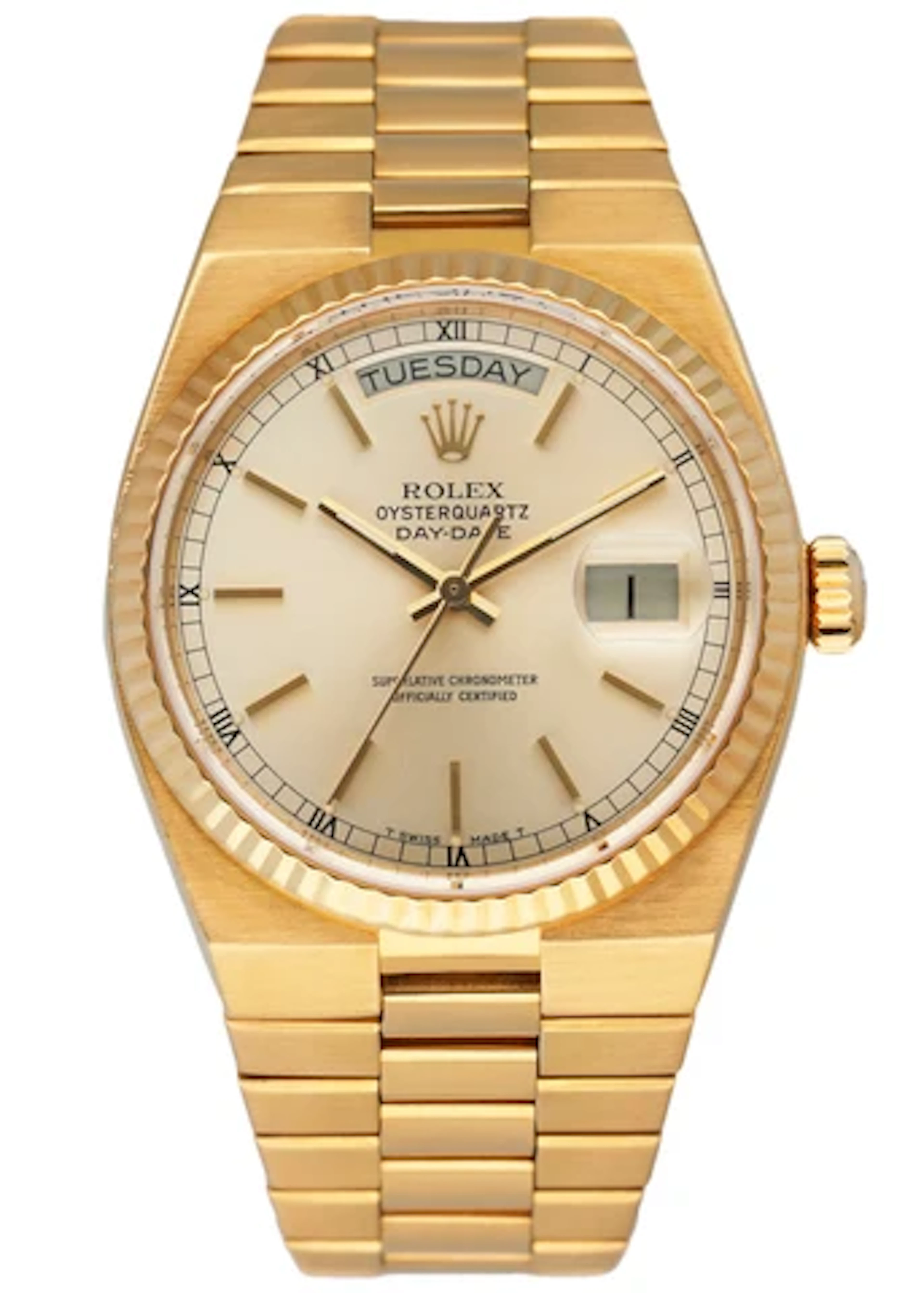 Rolex Day Date Oysterquartz 19018 18K Yellow Gold Mens Watch