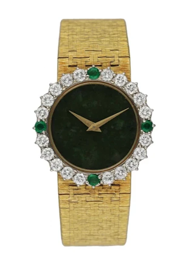 Piaget 18K Yellow Gold Diamond & Emerald Set Jade Dial Ladies Watch