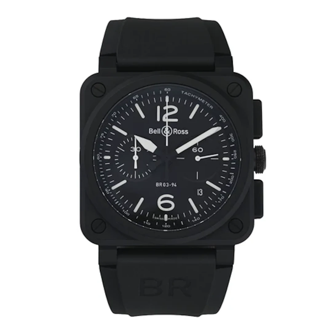 Ben & Ross BR-03 Chrono Black Matte Ceramic Mens Watch Box Papers