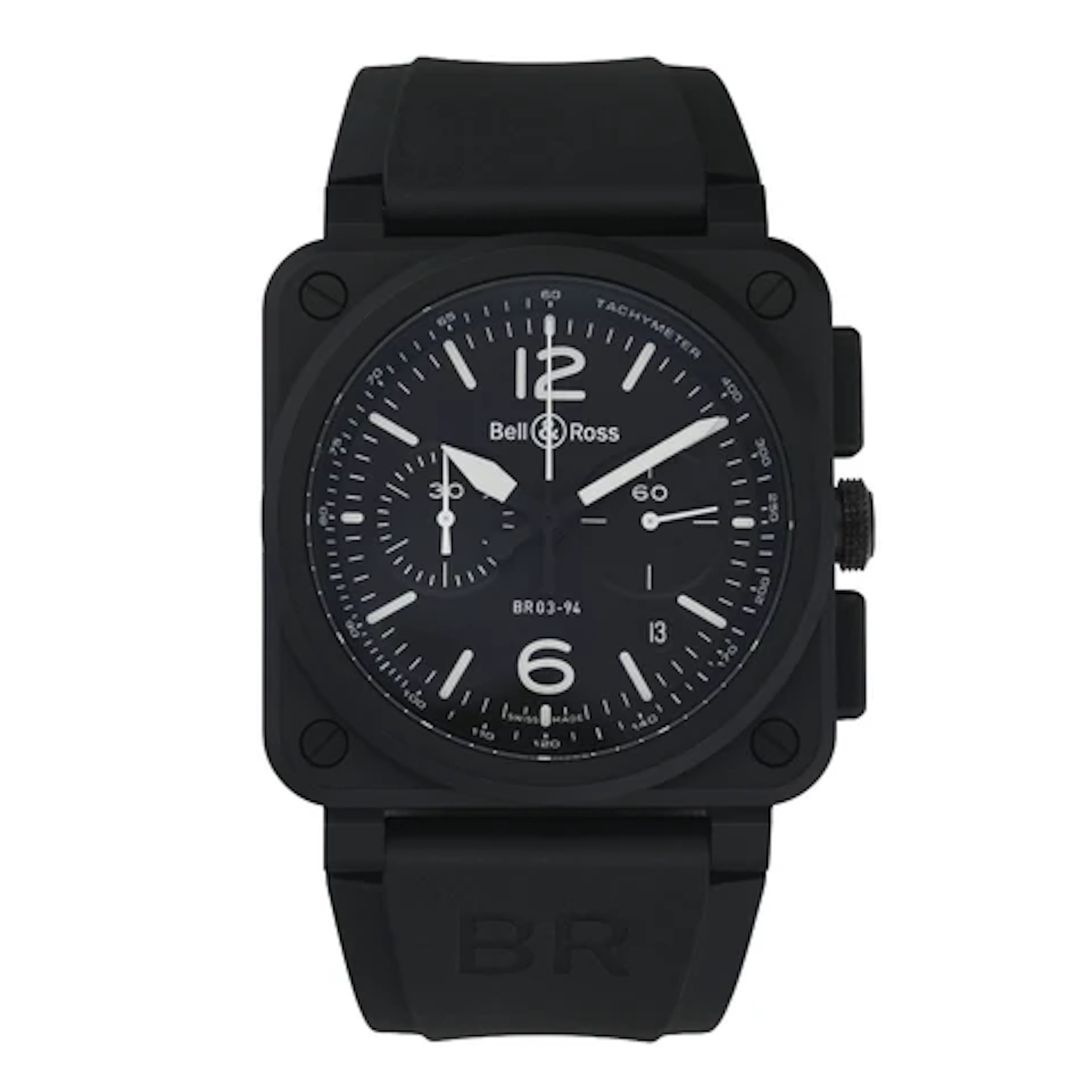 Ben & Ross BR-03 Chrono Black Matte Ceramic Mens Watch Box Papers